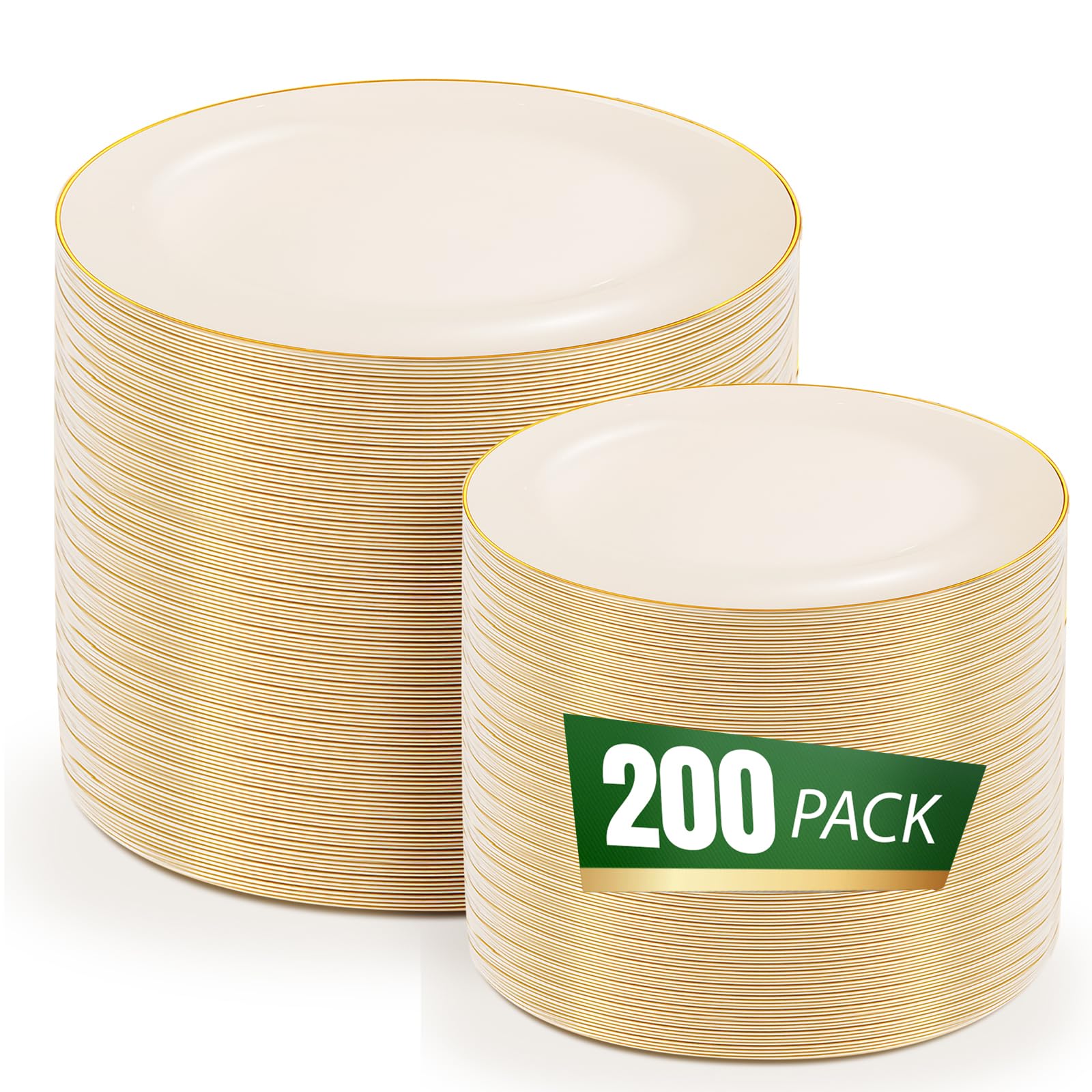 bUCLA 200PCS Ivory Plastic Plates with Gold Rim