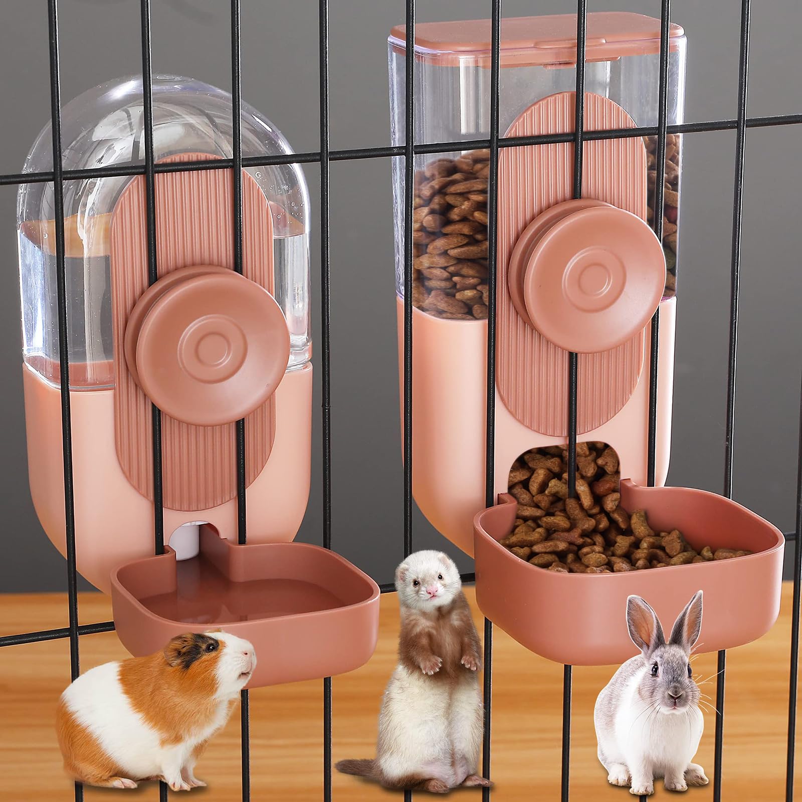 Photo 1 of ***MISSING LID*** 
Kenond 35oz Hanging Automatic Pet Food Water Dispenser, Auto Gravity Pet Feeder and Waterer Set, Cage Cat Food Bowl Dog Feeding Station for Puppy and Kitten Rabbit Chinchilla Hedgehog Ferret (Pink)