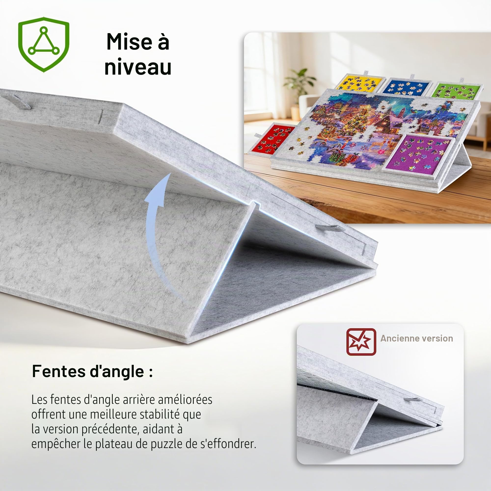Lavievert Planche de Puzzle Inclinable 2 en 1 Support Housse Plateau Feutre Léger 6 Tiroirs Table Portable 1000 Pièces Gris Clair