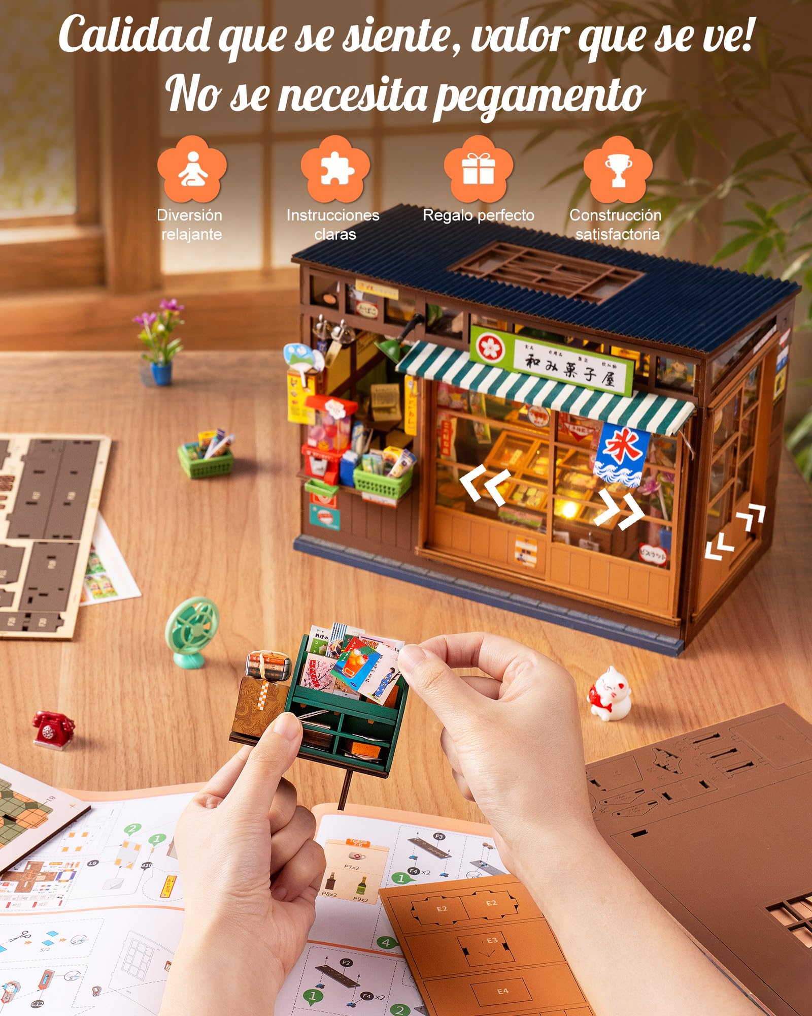 Rolife Book Nook Japan Nostalgic Corner Shop, DIY Miniature House con LED