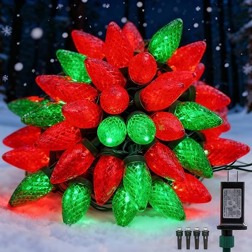 Miniatura 7 de Luces LED C9 de Navidad para exteriores, 33 pies, 50 LED, 8 modos de iluminación, impermeables, conectables, tira de luces de Navidad para Multi