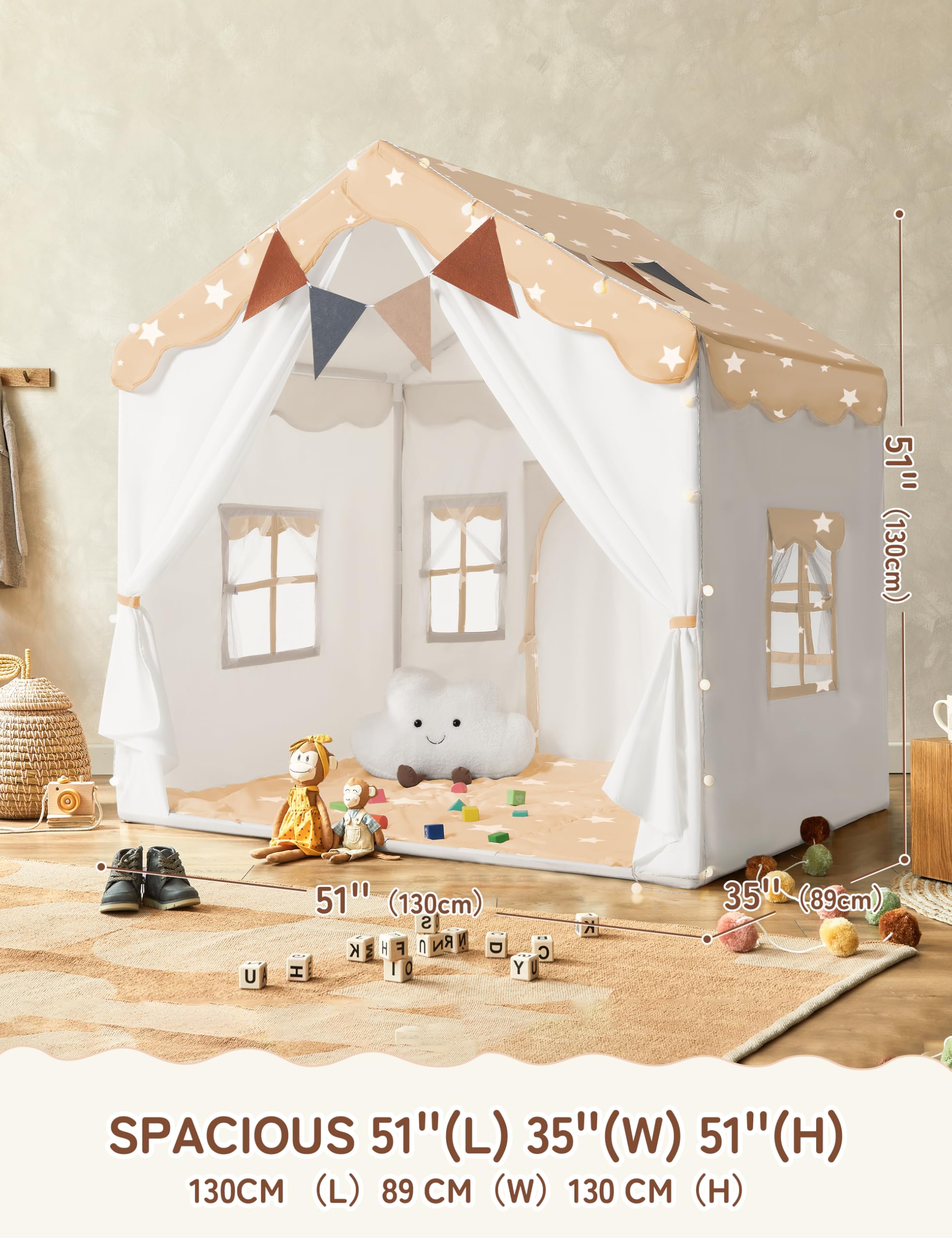 besrey 2 IN 1 Kinderzelt, Kinder Spielhaus Indoor mit Matte und Lichtern, Kinder Bettzelt,Spielzelt für Drinnen,Prinzessin Zelt, Kinderspielhaus, ab 3 Jahre mit Sternenmuster