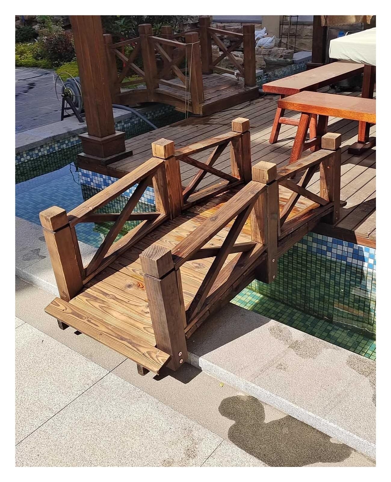 Wooden Garden Bridge, Wood Arc Footbridge, Arc Pond Walkway for Outside Backyard Patio, Rustic Garden Footbridge Landscaping