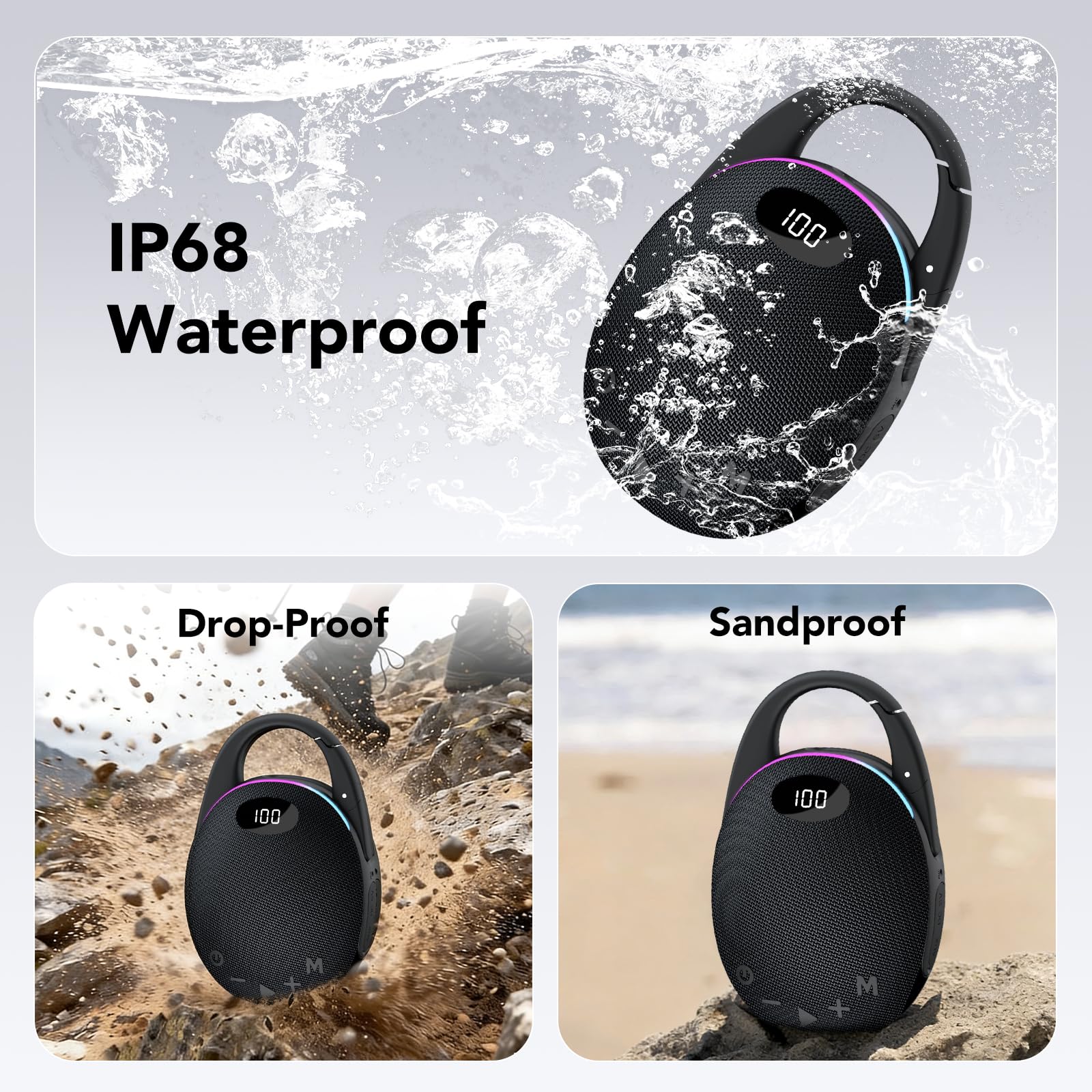 coioc Cassa Bluetooth Portatile con Luci RGB, IP68 Impermeabile, Suono Pro Potente con Bassi Potenti, 30H di Autonomia per Casa, Esterno e Viaggio-blu