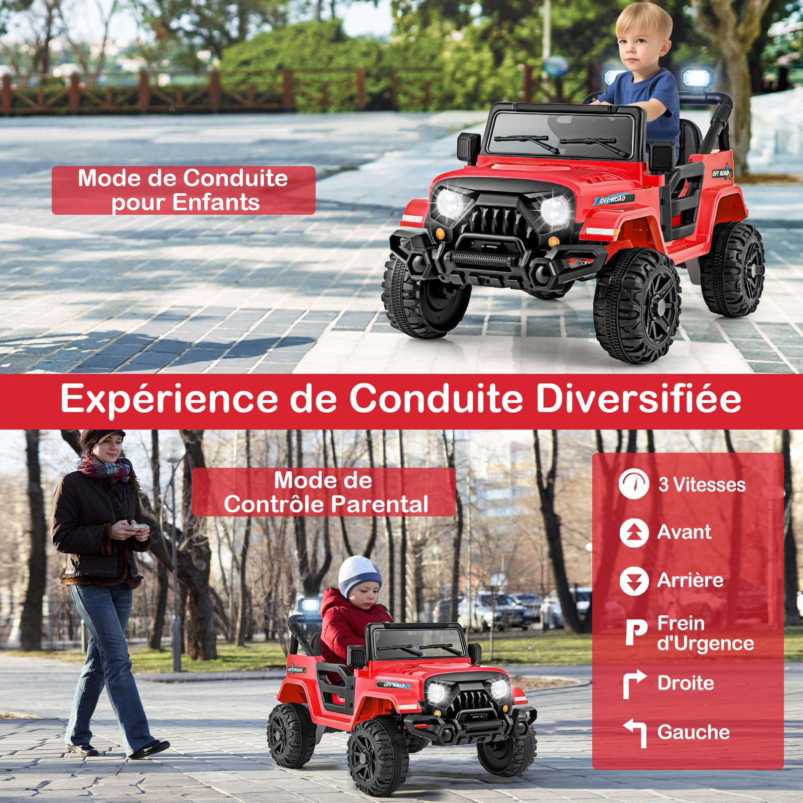 COSTWAY 12V Voiture Électrique Enfant avec Télécommande 2,4G, Buggy Électrique Enfant avec Musique & Phares LED, 3-6 km/h, Démarrage Progressif pour 3 Ans+ (Rouge)