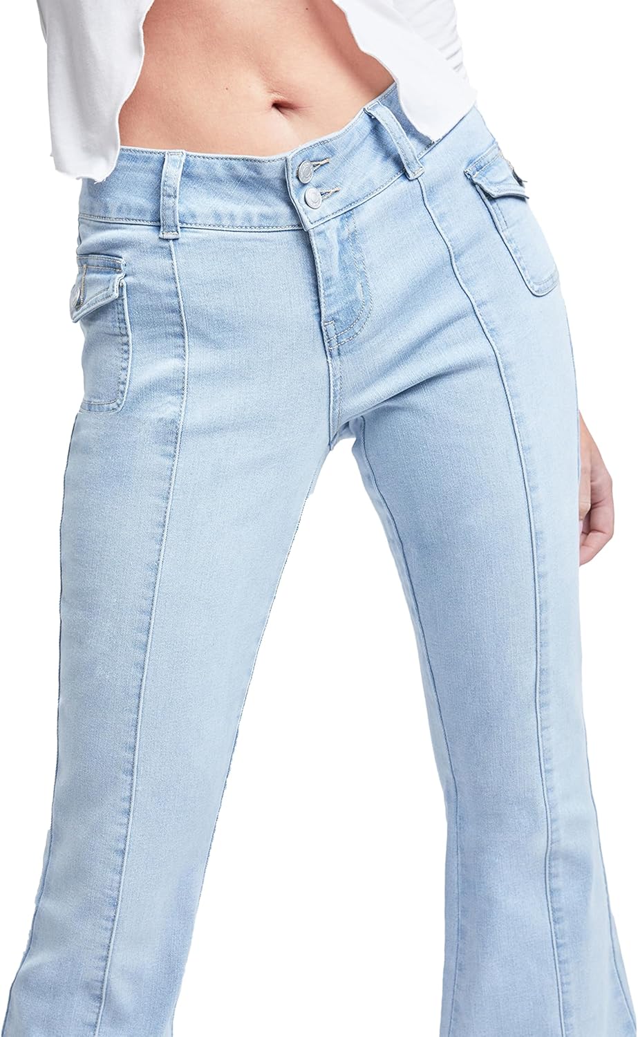 YMI Womens Junior Cargo Flare Jean with Side Pockets - Image 2