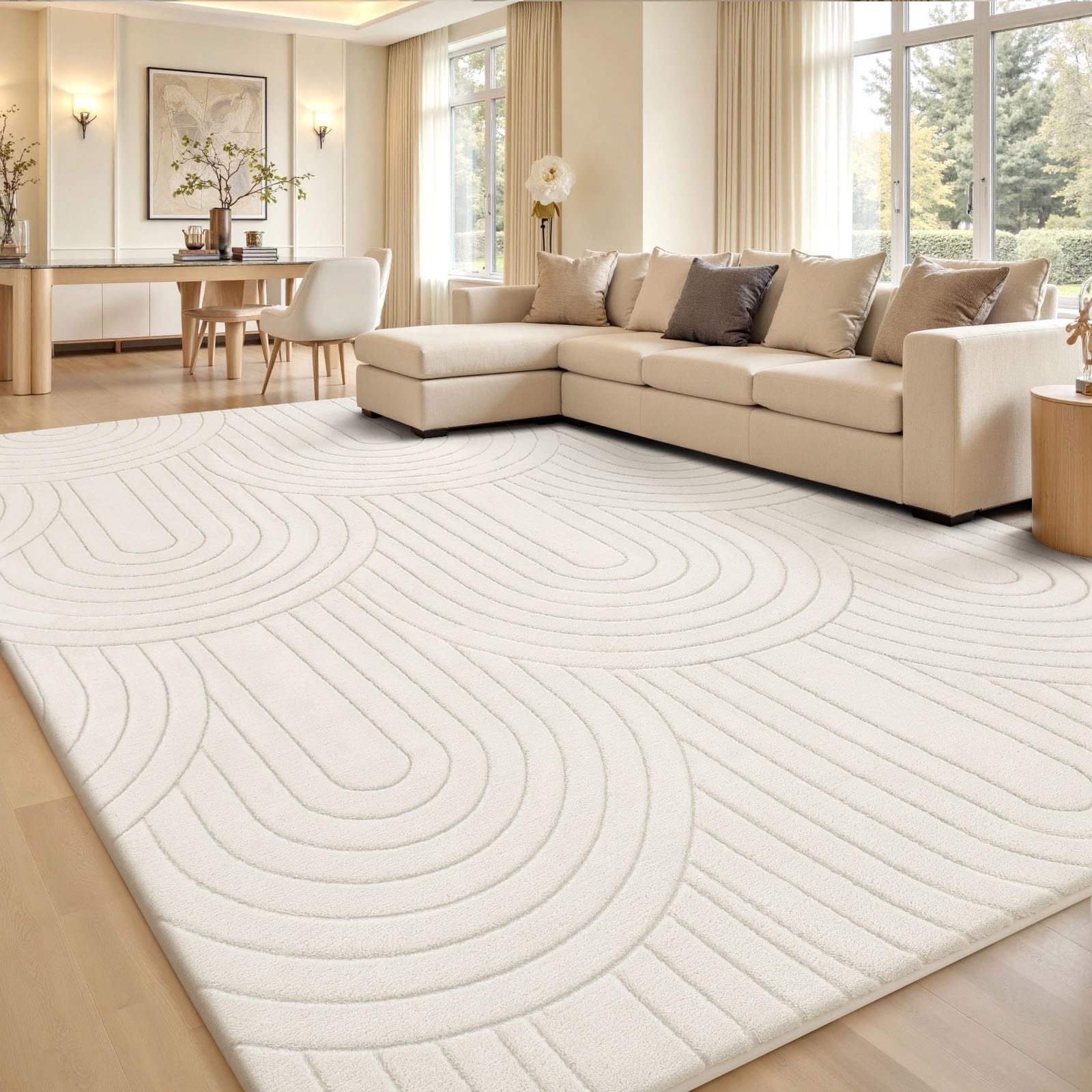 Sour Lemon Rugs Living Room 240x300cm,3D Semicircular pattern Cream Area Rugs for Bedroom,Extra Large Rugs for living room,Machine Washable Anti Slip Short Pile Rug for Kids Room Bedroom