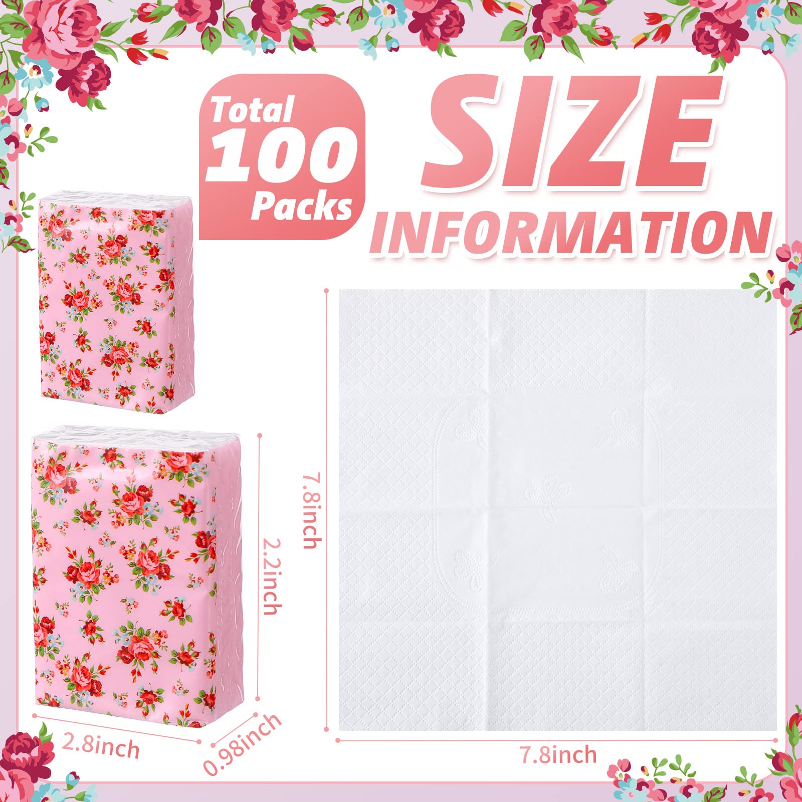 100 Packs Pocket Sized Travel Facial Tissues For Your Happy Tears 3 Ply Tissues Travel Size Pocket Tissues Portable Individual Tissue Packs For Weeding Bridal Party Birthday Graduation Ceremony