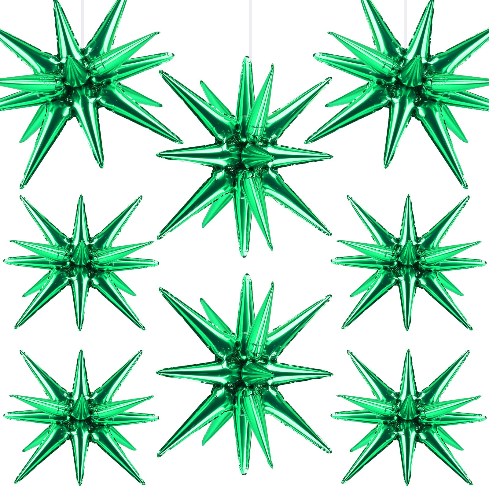 Wrbin 8 Pcs Green Star Balloons, 27/22 inch One-Piece Explosion Foil Balloons for Birthday, St Patricks Day, Easter, Christmas, Graduation Party