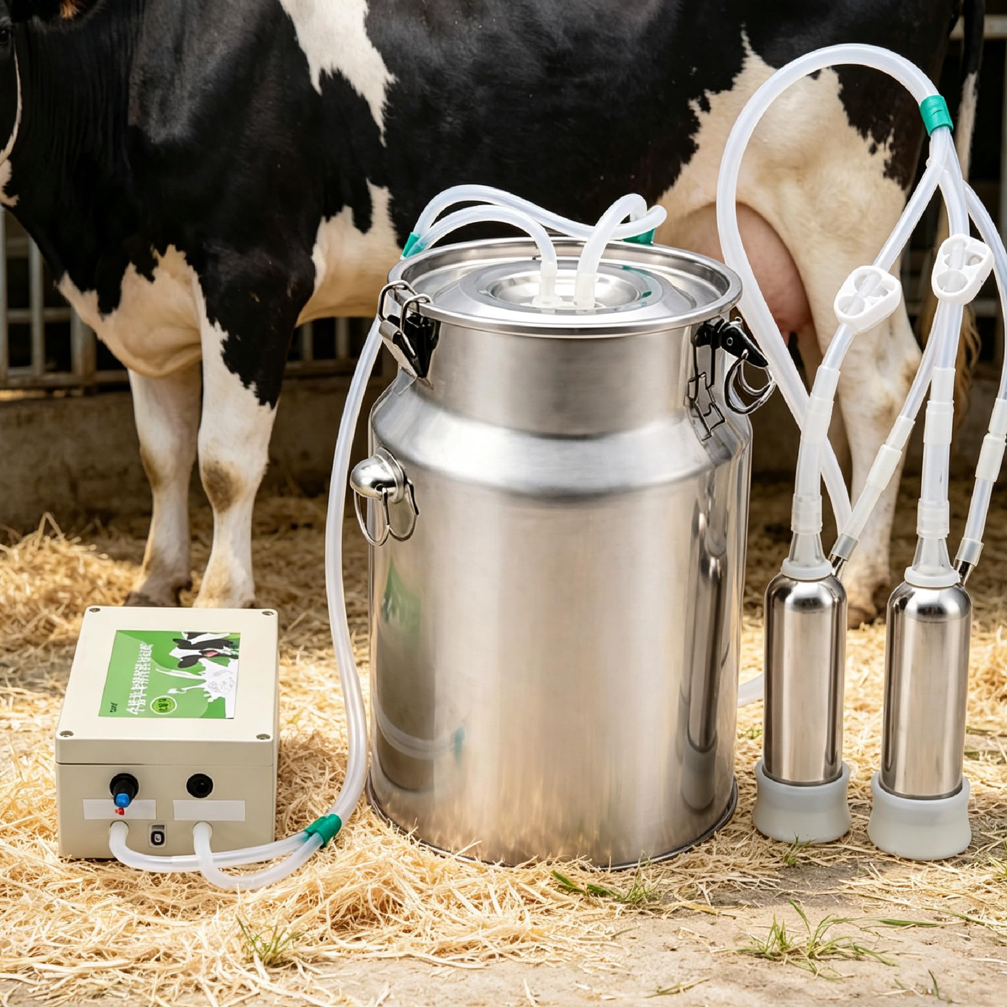 Mungitrice Elettrica per Mucche e Pecore, Mungitrice 10L-Cattle | Aspirazione Pulsata, Arresto Auto a Pieno, Tubo da 86,2 in e Secchio Latte Inox 5L/10L per Uso Quotidiano