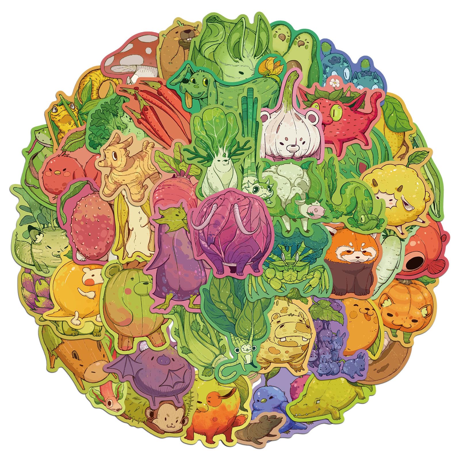 50Pcs Fruit Vegetable Animal Sticker Aesthetic Sticker Water Resistant for Water Bottle Album Laptop Journal Skateboard Children