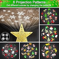 Vista 2 de Proyector de luces para árbol de Navidad con 6 modos de proyección, estrella dorada para árbol de Navidad con proyector LED integrado, proyección