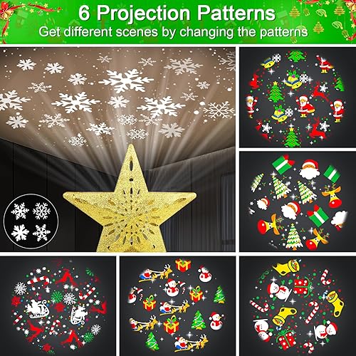 Miniatura 2 de Proyector de luces para árbol de Navidad con 6 modos de proyección, estrella dorada para árbol de Navidad con proyector LED integrado, proyección