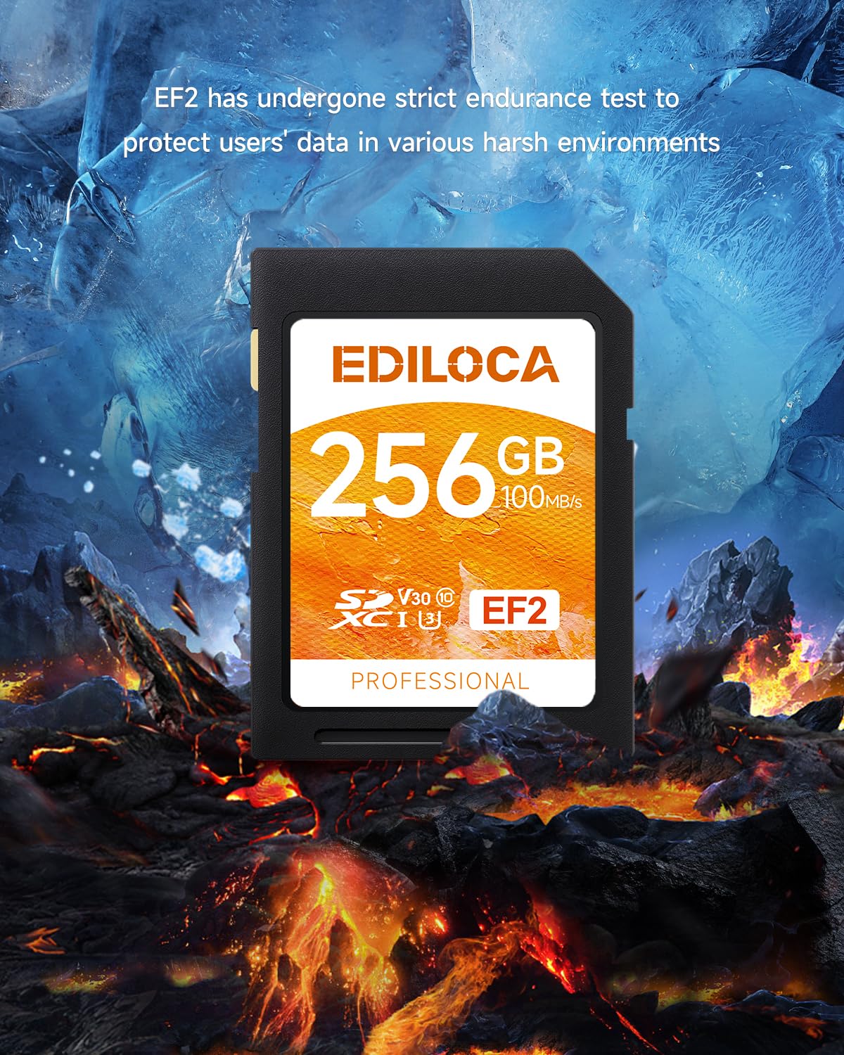 Ediloca Tarjeta de Memoria EF2 UHS-I de 256 GB, Lectura de 100 MB/s, Escritura 90 MB/s, C10, U3, V30, Full HD y vídeo 4K, Tarjeta SD para fotógrafos Profesionales