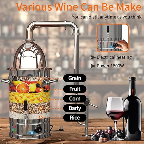 Miniatura 4 de HOOLOO Destilador de alcohol para uso doméstico, kit de fabricación de whisky de acero inoxidable 304 con termómetro, whisky, brandy, vodka de 6.3
