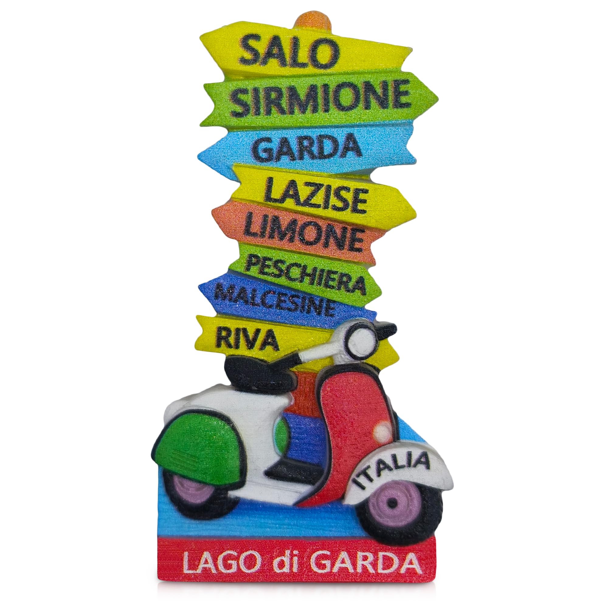 Lake Garda Italy Fridge Magnet – Lago di Garda Scooter Signpost Souvenir Magnet – Lake Garda Travel Refrigerator Magnet – Italian Holiday Keepsake Collectible