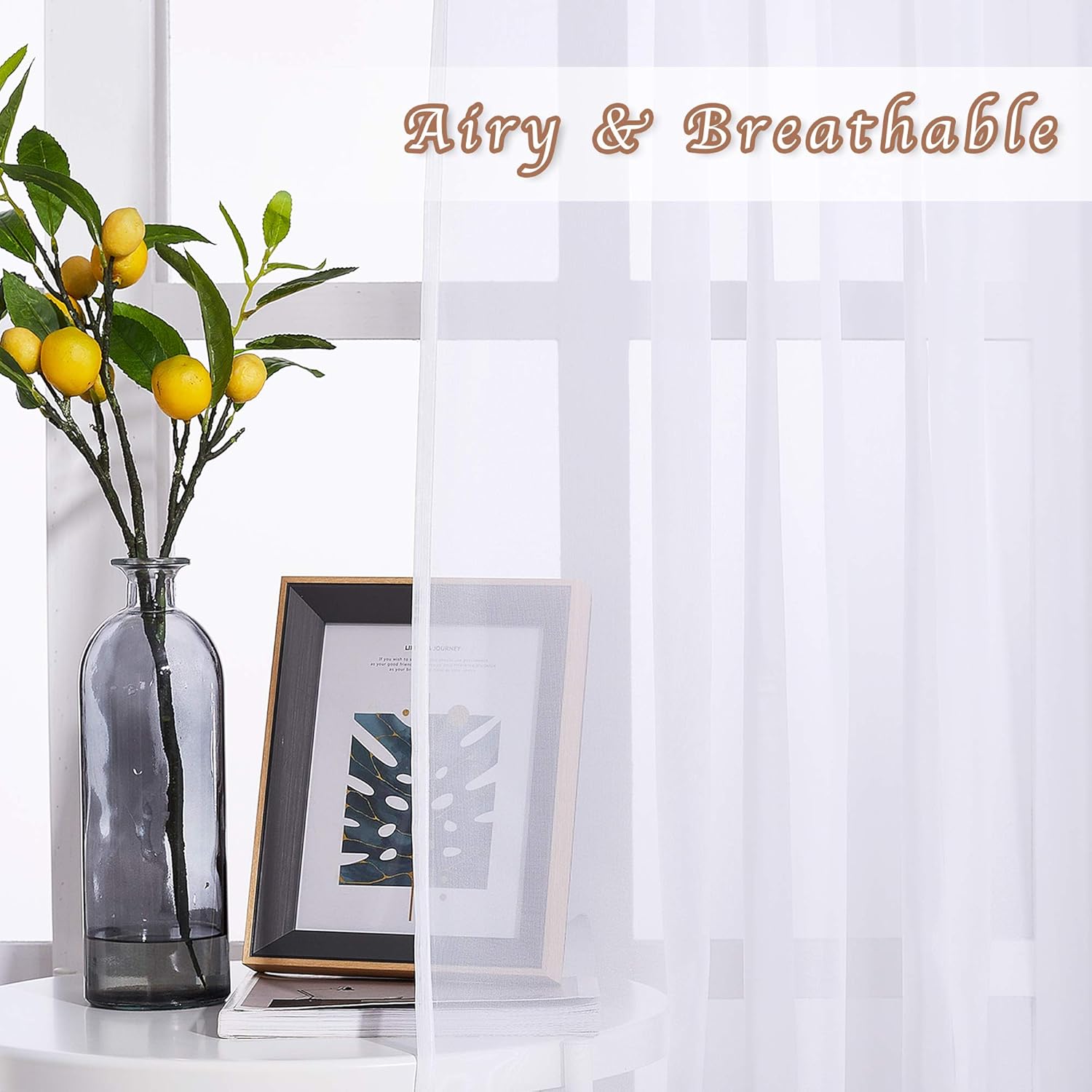 NICETOWN 2 Panels 54" x 135" Grommet White Sheer Curtains with 1 Piece Rod Pocket 98" x 40" White Waterfall Sheer Valance