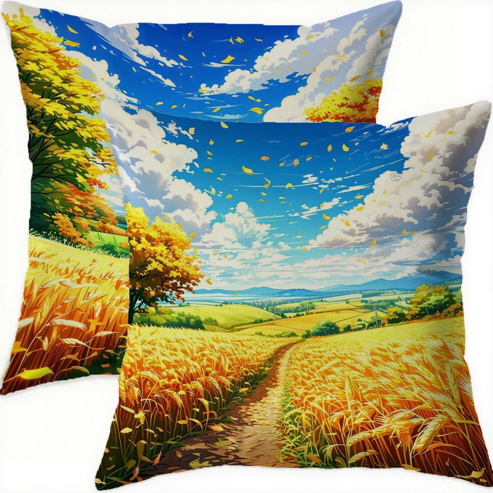 Housse de coussin 70x70 automne en velours imperméable pour canapé de salon