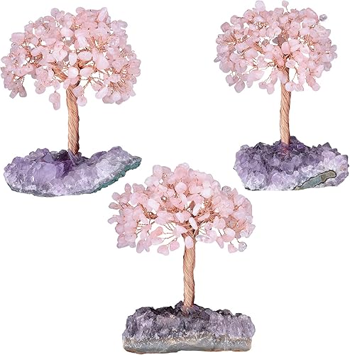 Miniatura 4 de Rockcloud Natural Rose cuarzo cristal piedra árbol dinero con amatista cuarzo base racimo árbol bonsái Feng Shui escritorio decoración para la
