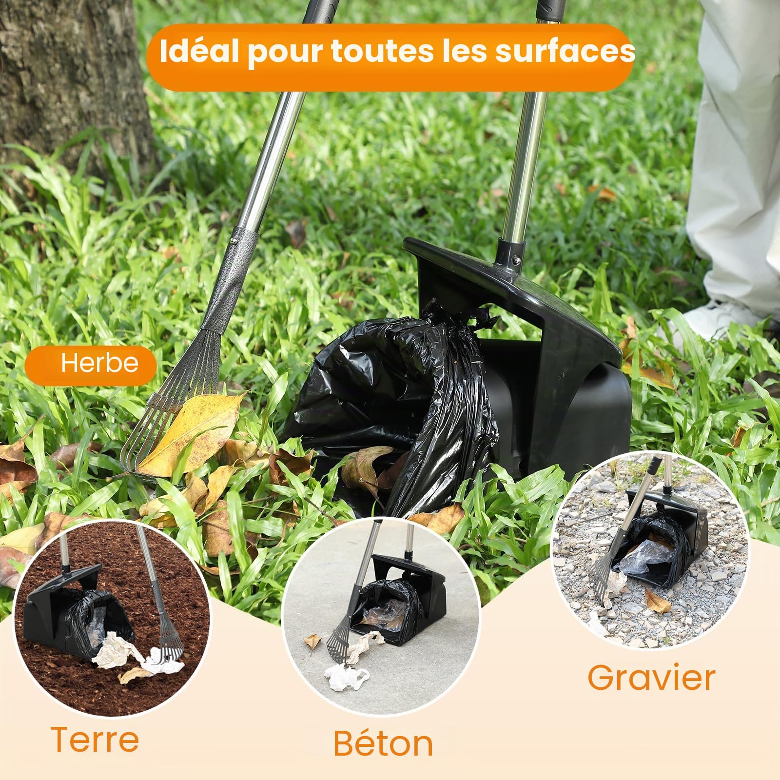 HAPPY HACHI Ramasse Crotte pour Chien, Kit Poubelle et Râteau Pivotant à Long Manche Réglable avec 20 Sacs Poubelle, Pelle a Crotte Portable pour Chiens de Petite, Moyenne et Grande
