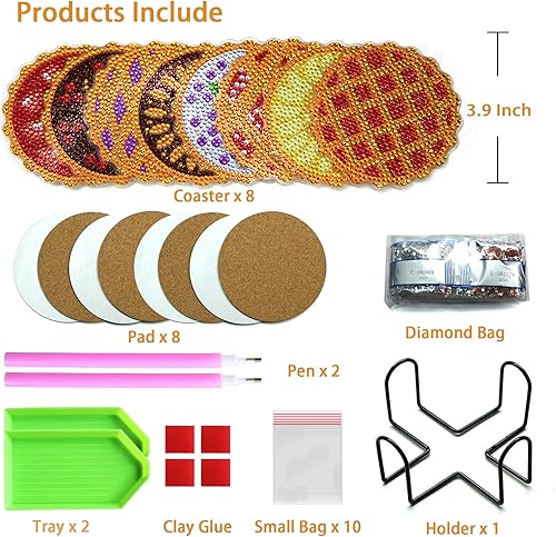 Miniatura 4 de 8 posavasos de arte de diamante con soporte, kits de arte de diamantes para adultos principiantes, suministros de manualidades de bricolaje