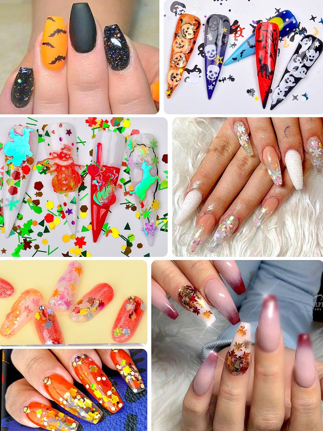 Warmfits 3D Holographic Nail Glitter Halloween Glitter & Christmas Nail Glitter & Snowflake Sequins & Fall Maple Leaf Glitter 3 Boxes for DIY Resin Crafting : Beauty & Personal Care