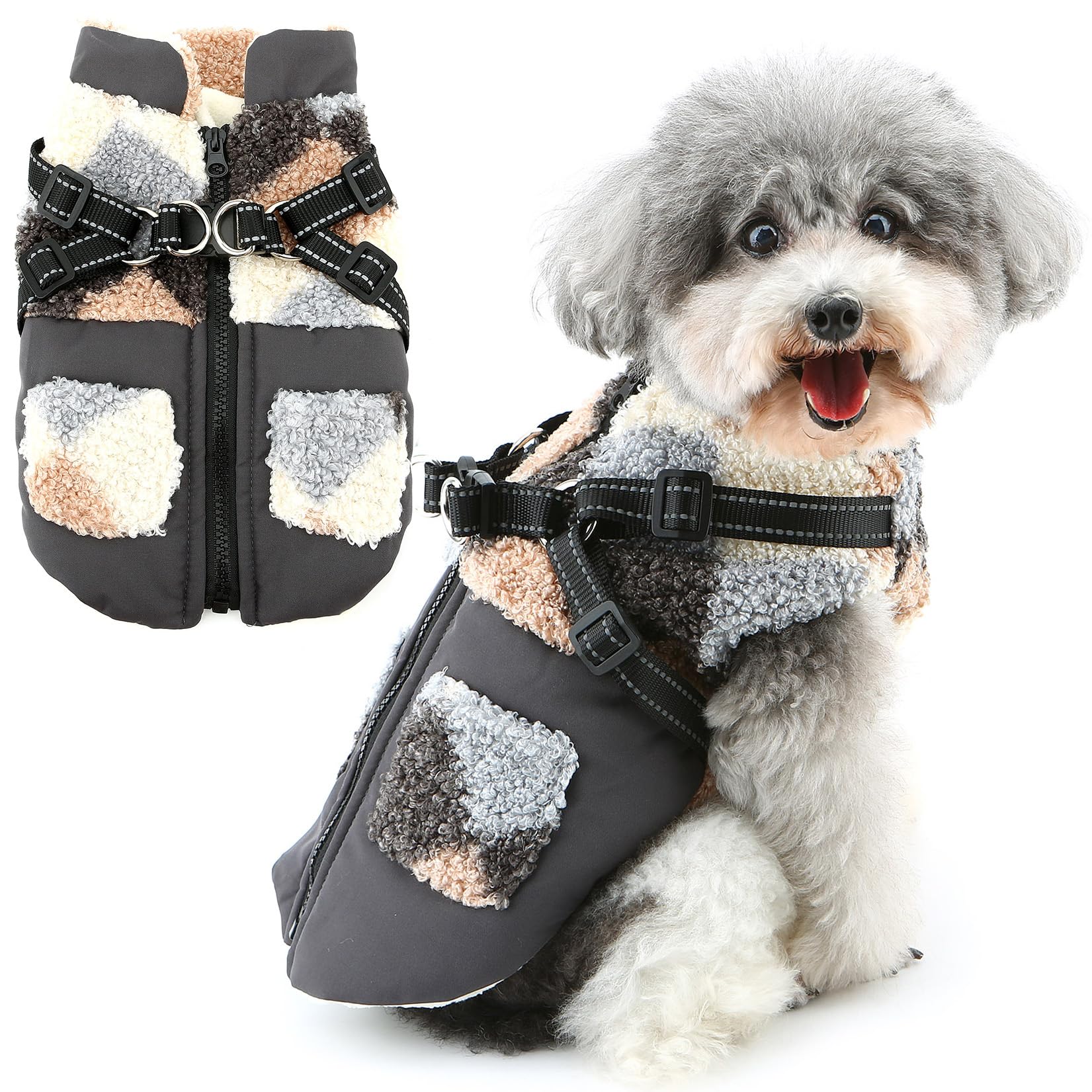 Zunea Dog Jacket Coats with Built in Harness for Extra Small/Small Dogs Warm Winter Fleece Lined Puppy Jackets Reflective Adjustable Windproof Outdoor Doggy Clothes Cold Weather Pet Apparel Blue L