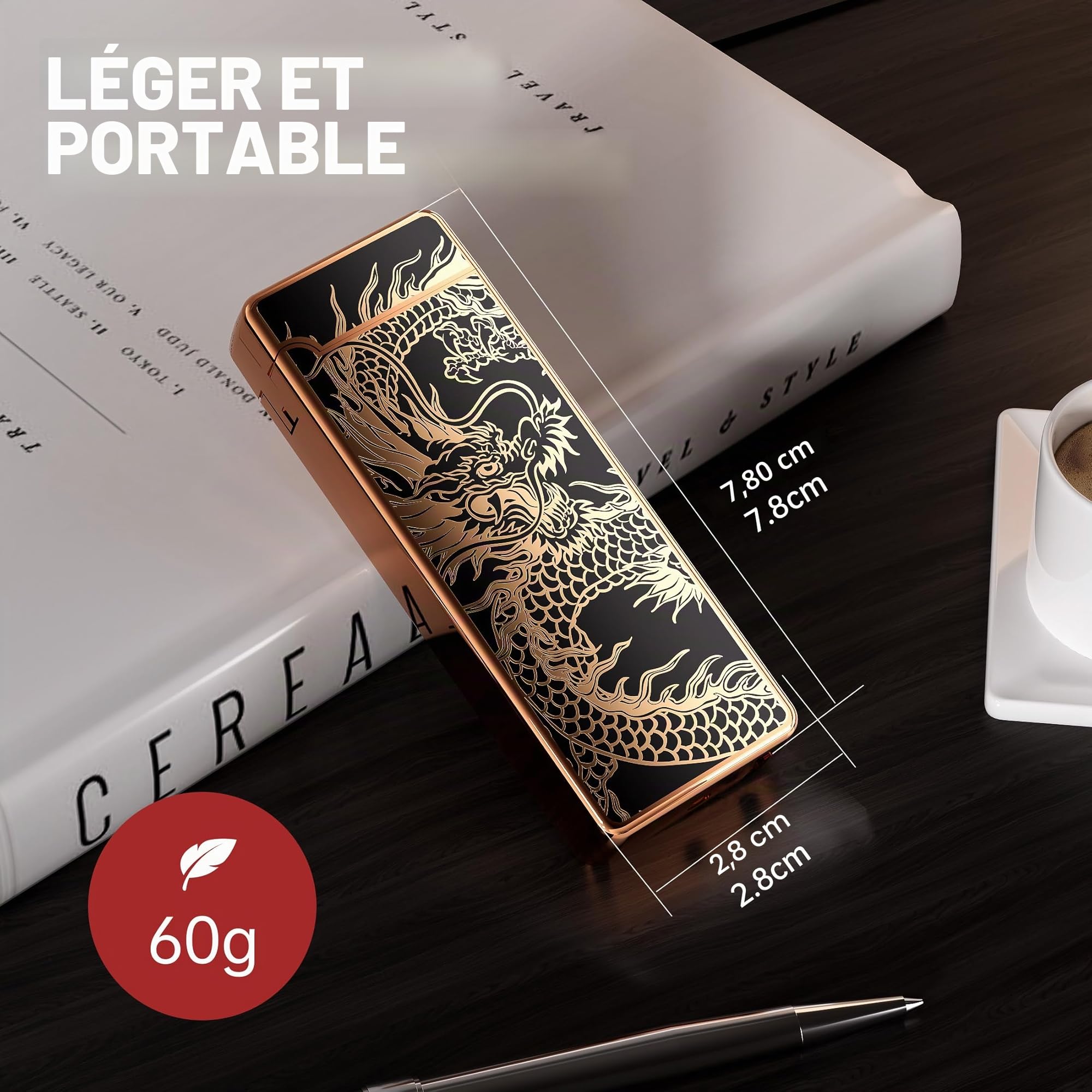 Briquet électrique rechargeable USB double arc résistant au vent camping