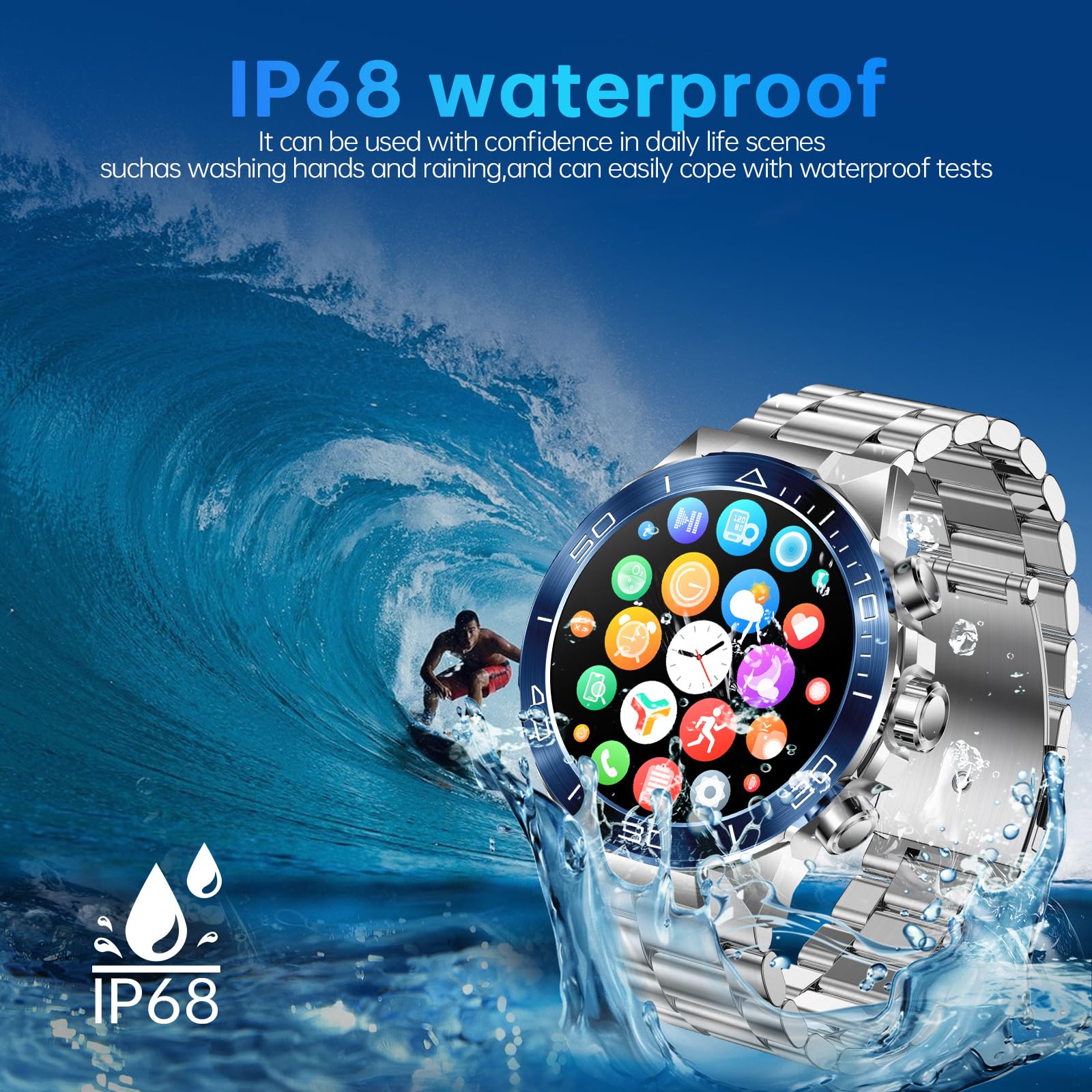 MiracDan Orologio Smartwatch Uomo con Chiamata Bluetooth 5.2, Display AMOLED 1.43", 107+ Modalità Sportive, Impermeabile IP68, Contapassi