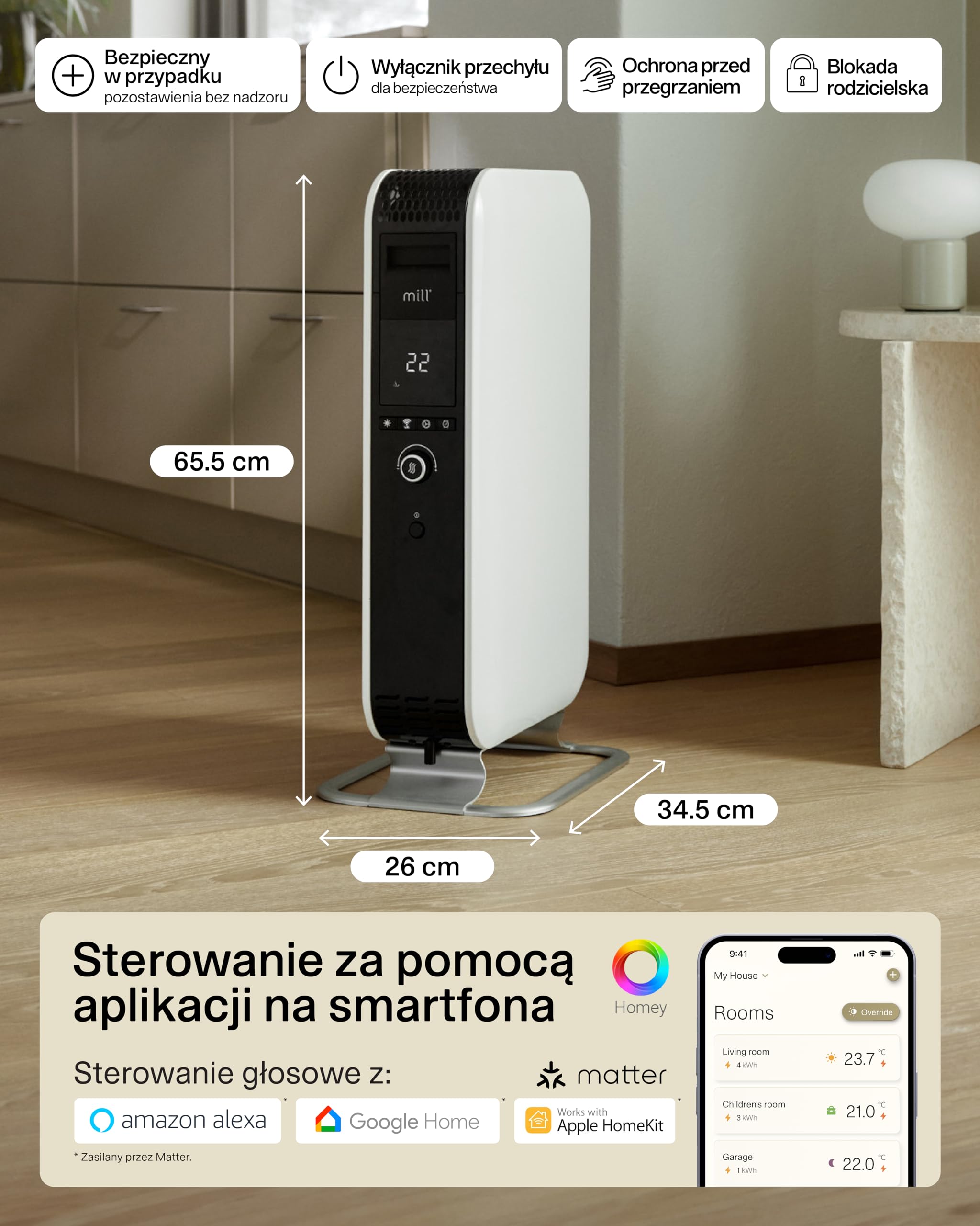 Mill Gentle Air WiFi Oil Filled Radiator (Biały, 18-22 m²)