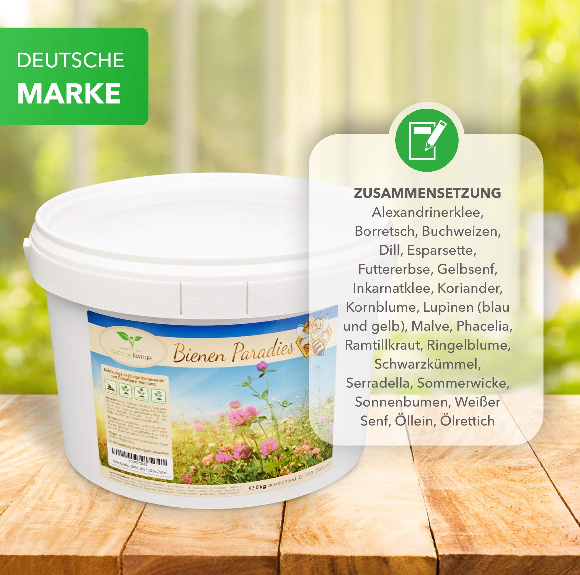 Magic of Nature 5kg Mélange Graines Fleurs - Paradis des Abeilles - Prairie Fleurie Mellifère - Plus de 20 Variétés pour 1500 à 2500 m²
