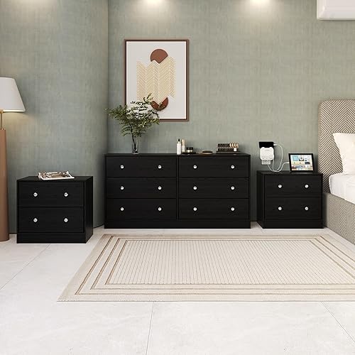 HOME DESIGN Altoona 3-Piece Bedroom Set with Dresser and Two Nightstands, Black