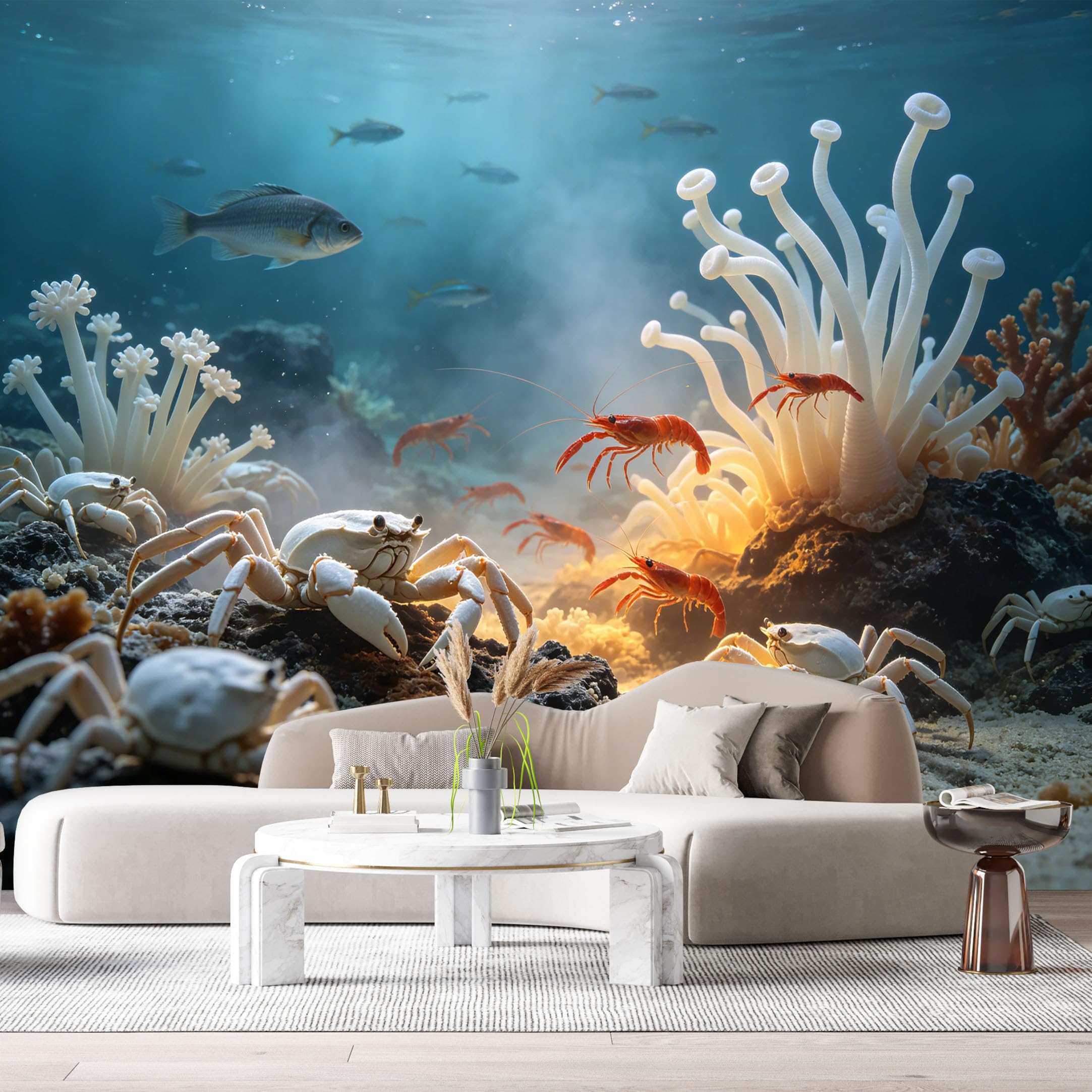 Custom Size Wall Murals Ocean Marine 3D Underwater World Crabs Shrimp Coral Reef SelfAdhesiveWall Fabric Removable Wallpaper Wall Decor for Living Room Bedroom Bathroom
