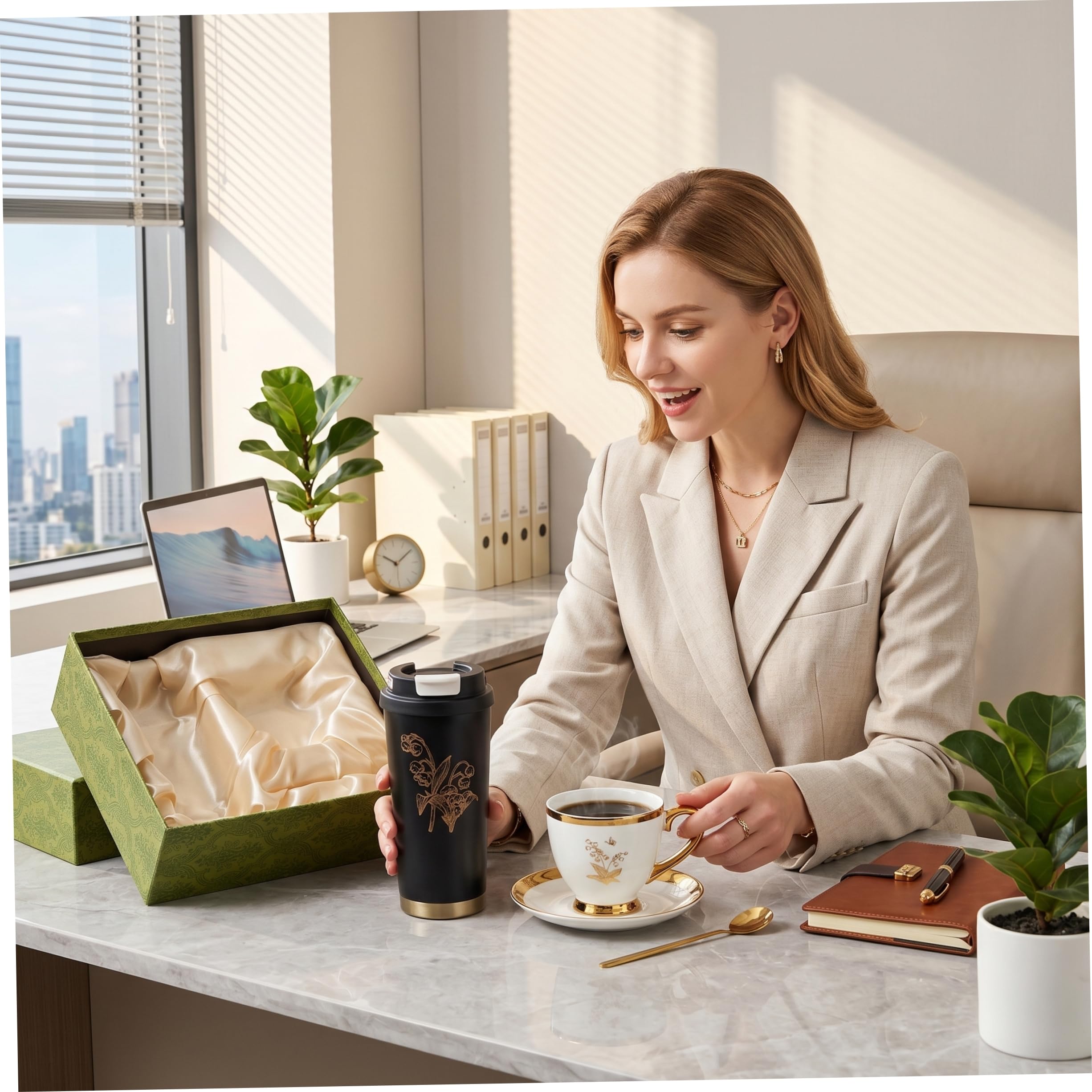 Set di tazze da caffè, tazze da caffè isolate in acciaio inossidabile 316 con tazza e cucchiaio in ceramica per mamma, lei, moglie, fidanzata, sorella, festa della mamma nere per donna Taz