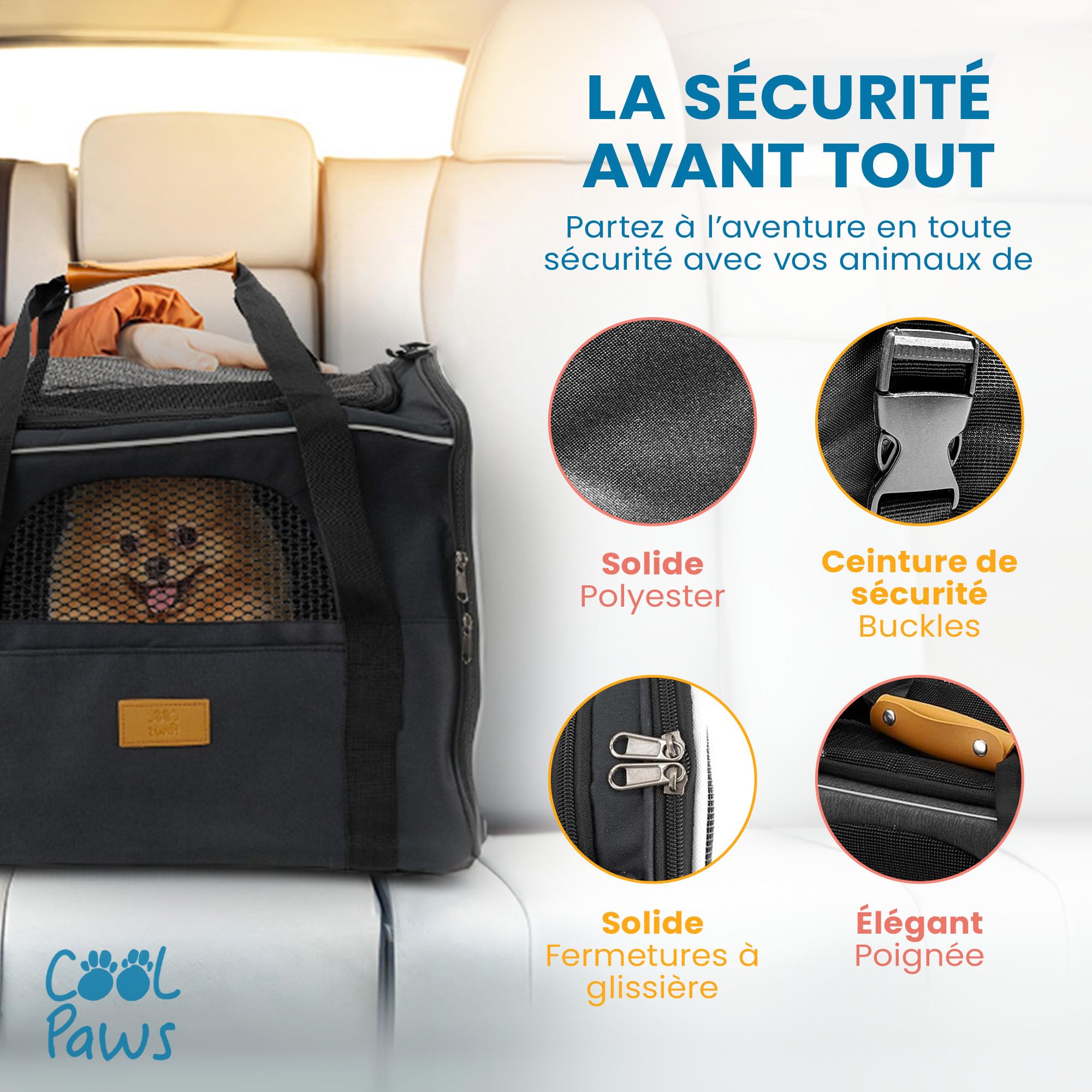 Sac de Transport pour Chats et Petits Chiens – Sac de Voyage léger et Respirant avec côtés en Maille, Cadre renforcé, Tapis Amovible et bandoulière pour Un Transport sécurisé des Animaux de