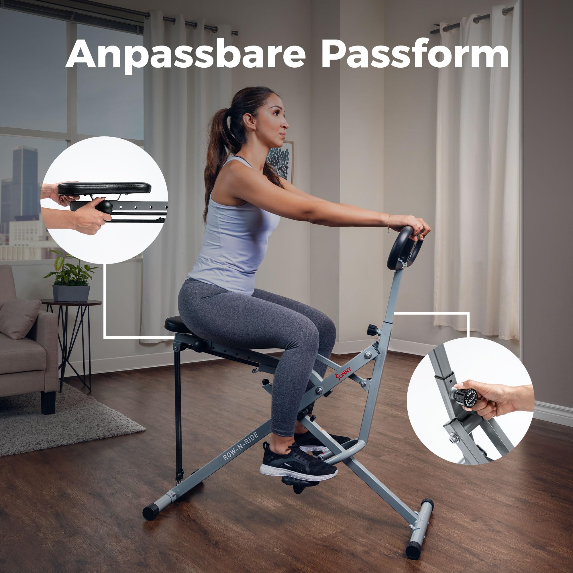 Sunny Health & Fitness Row-N-Ride Squat Assist Trainer, Faltbares und Trainingsgerät mit Verstellbarem Widerstand, Heimtrainer für Arm, Gesäß, und Beintraining, in Verschiedenen Farben Erhältlich