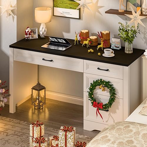 Miniatura 4 de Vabches - Escritorio ejecutivo de granja con almacenamiento y amplio cajón de archivos, escritorio grande rústico para escribir en el hogar, para