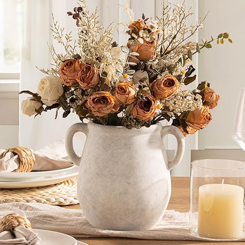 Florero de cerámica para decoración del hogar, 7.1 pulgadas, color blanco, rústico, para mesa, floreros, sala de estar, dormitorio, decoración de