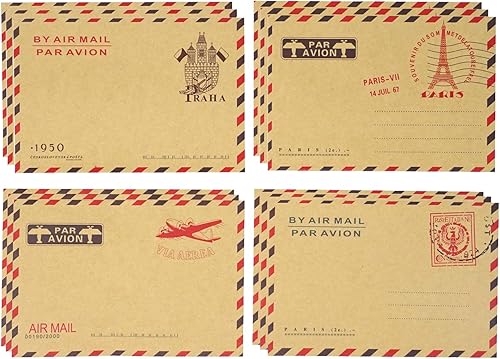 Honbay 40 sobres de papel kraft vintage de 4.3 x 6.4 in para correo aéreo para postales, cartas, notas, bodas, fiestas, vacaciones, banquetes,