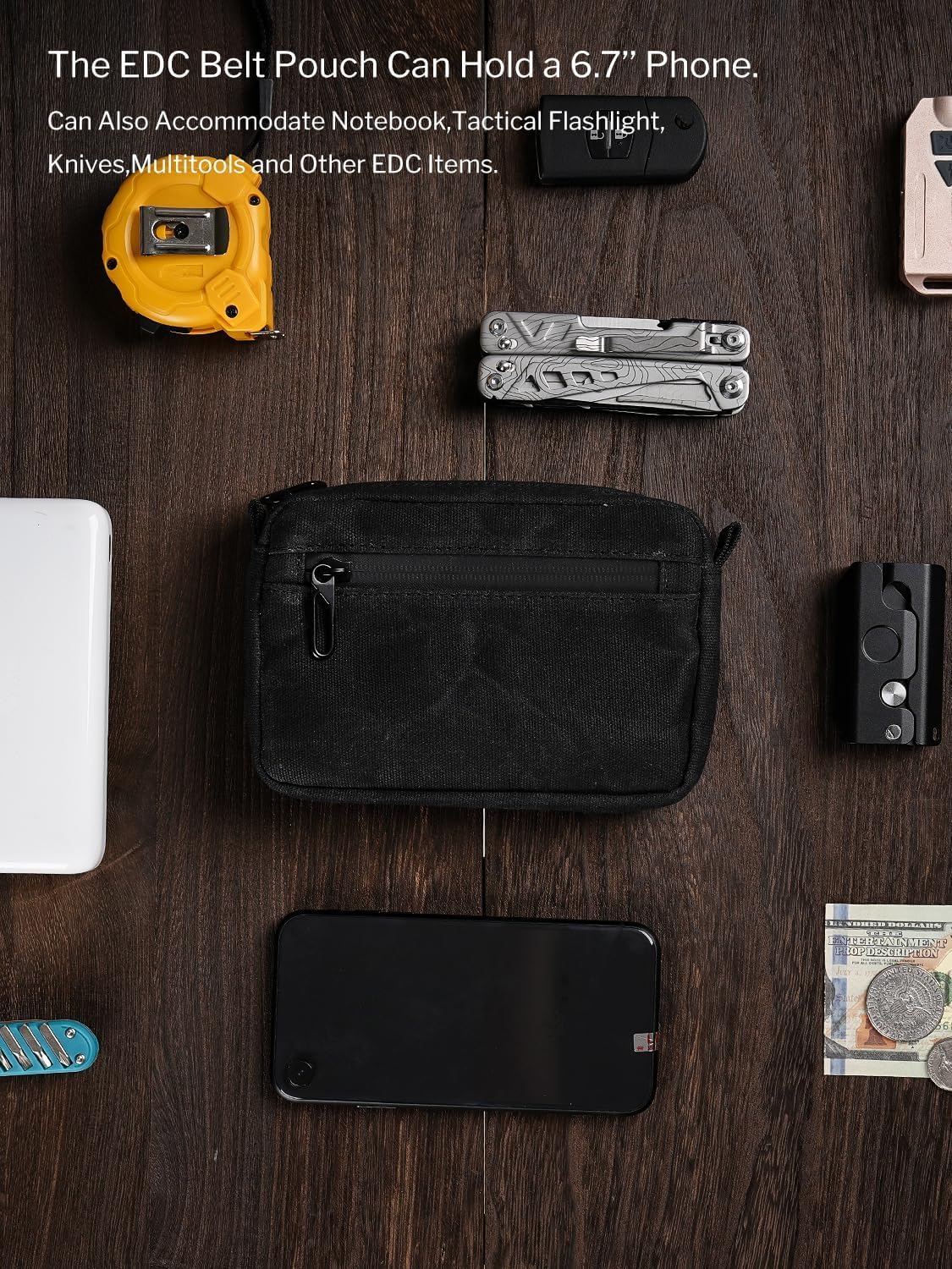 Sayram SP7/SP8 EDC Belt Pouch - Waxed Canvas With Zipper, Waist Pack for Men, Anti-Theft Pickpocket Organizer for Daily Use image 3