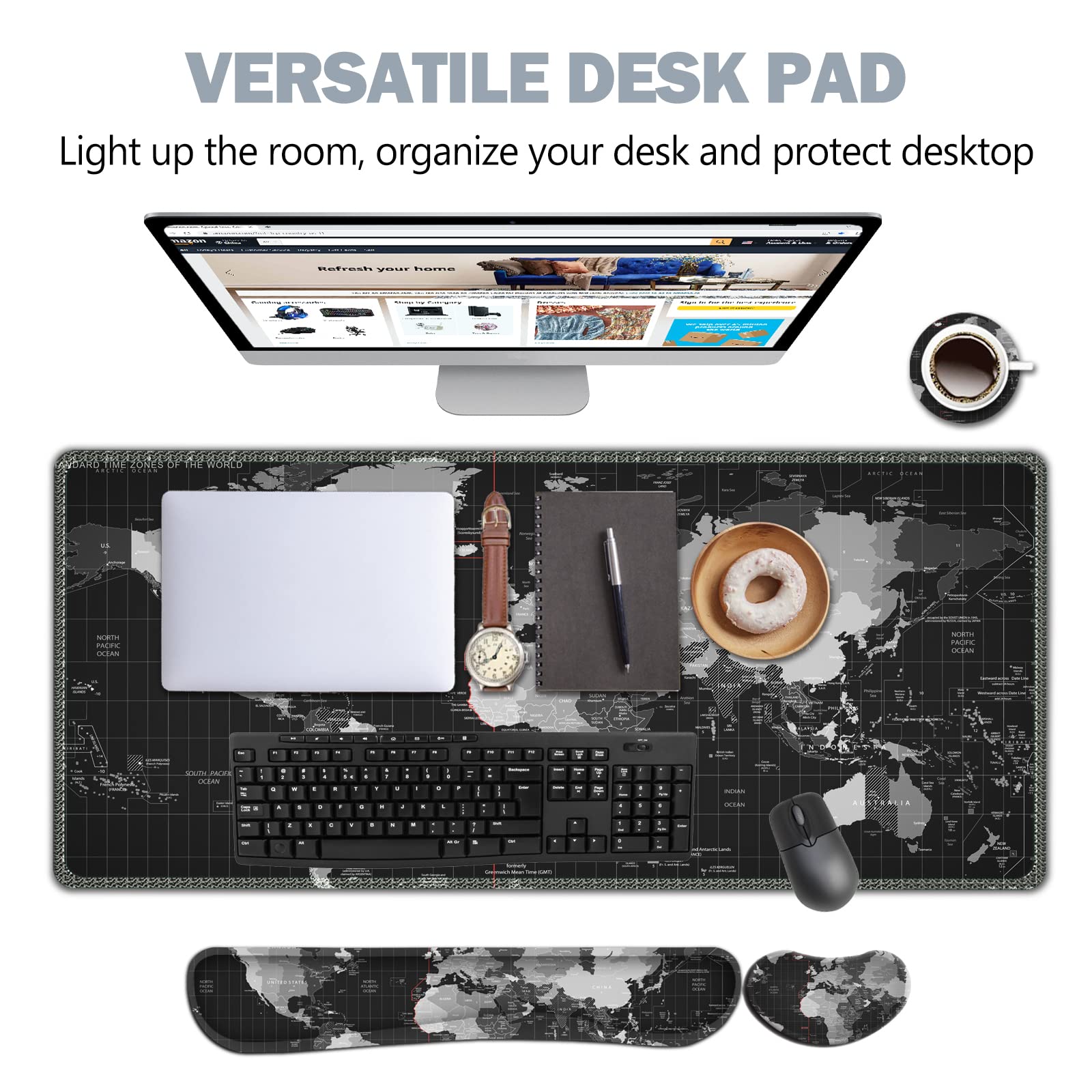 AIMSA Juego de alfombrillas de mouse grandes para juegos, reposamuñecas para teclado, alfombrilla de mouse ergonómica, espuma viscoelástica, multifuncional, extendida, base de goma antideslizante para