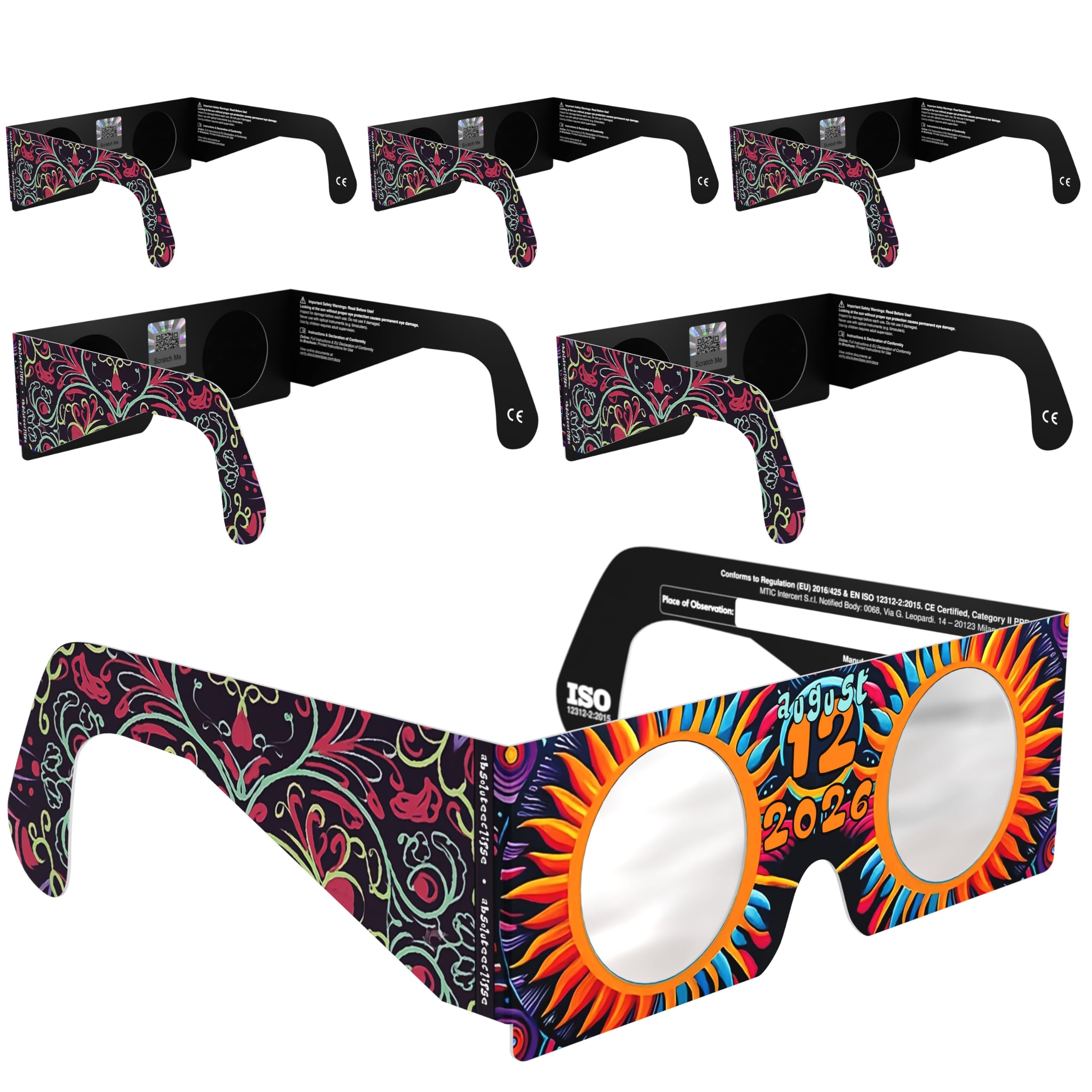 Absolute Eclipse Okulary Sunburst Solar Eclipse Bulk Wholesale – testowane przez ISO 12312-2 i certyfikat CE – zalecany przez AAS producent UE – 2026 Eclipse Europe
