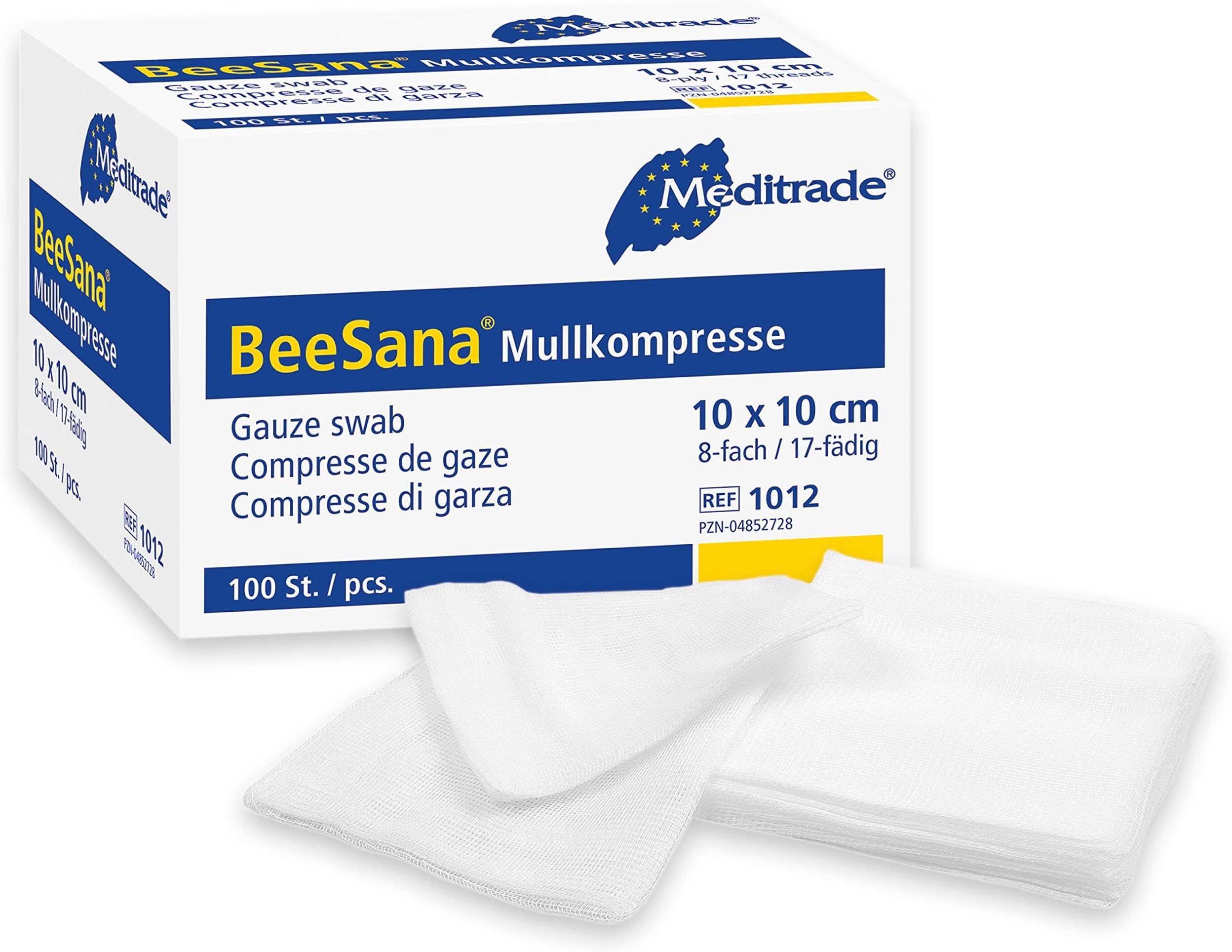 – Meditrade 1012 Gauze Swabs with Selvedge Cutting Edges, Non-Sterile Cotton, Pack of 100 (8ply) - White, 10 cm x 10 cm