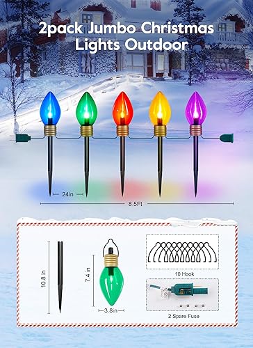Miniatura 4 de Luces de camino de Navidad Jumbo C9 para exteriores paquete de 2 luces LED C9 de 85 pies 5 luces LED C9 luces gigantes multicolores luces de