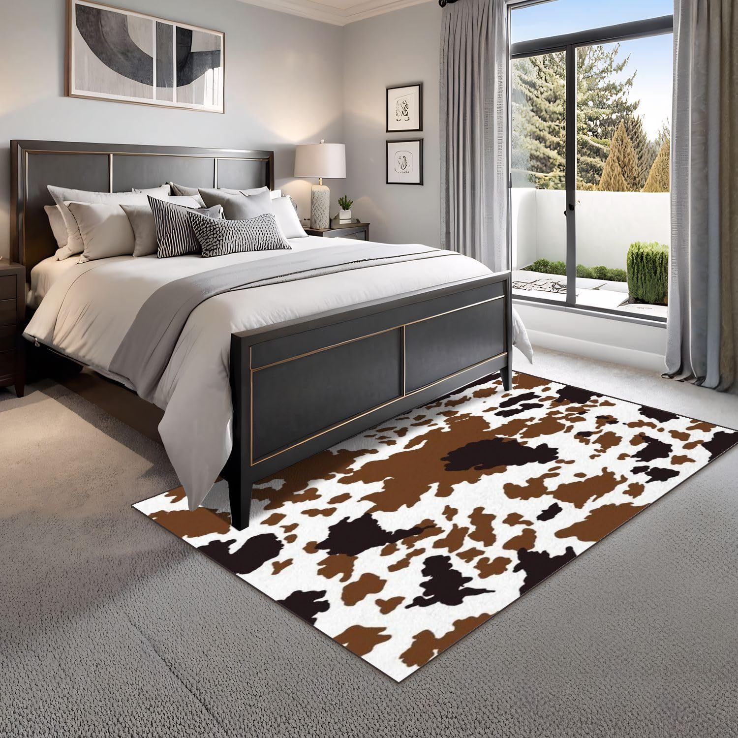 4x5 Black and White Rug Rugs for Living Room Rugs for Entryway Cow Pattern Animal Print Pattern Seamless Cow Texture Bedroom Rug Door Mat Nursery Room Decor Rainbow Carpets