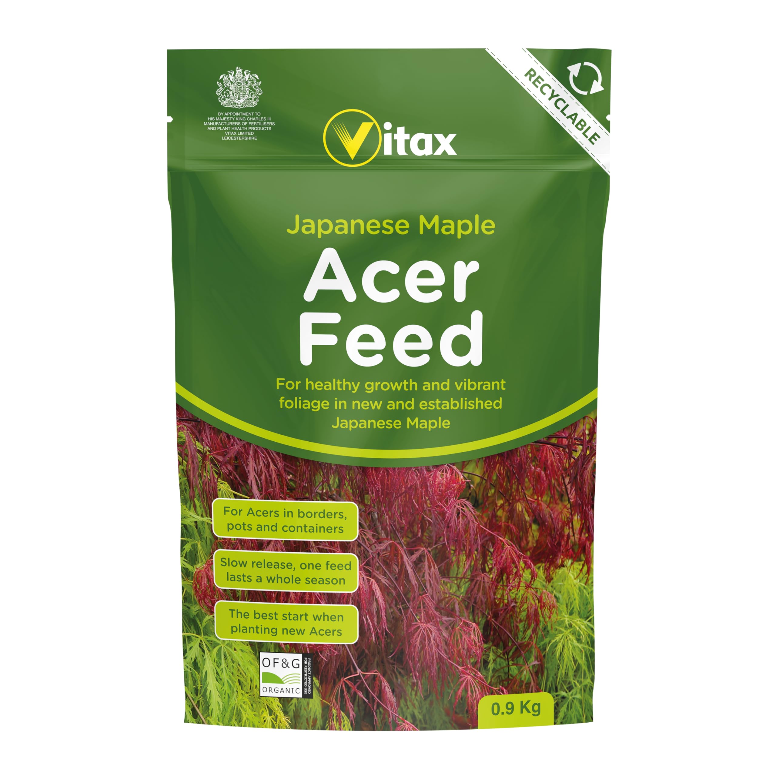 Vitax Acer Feed, Suitable For All Japanese Maple In Borders, Pots & Containers, Promotes For Strong Healthy Growth: 0.9Kg Pouch