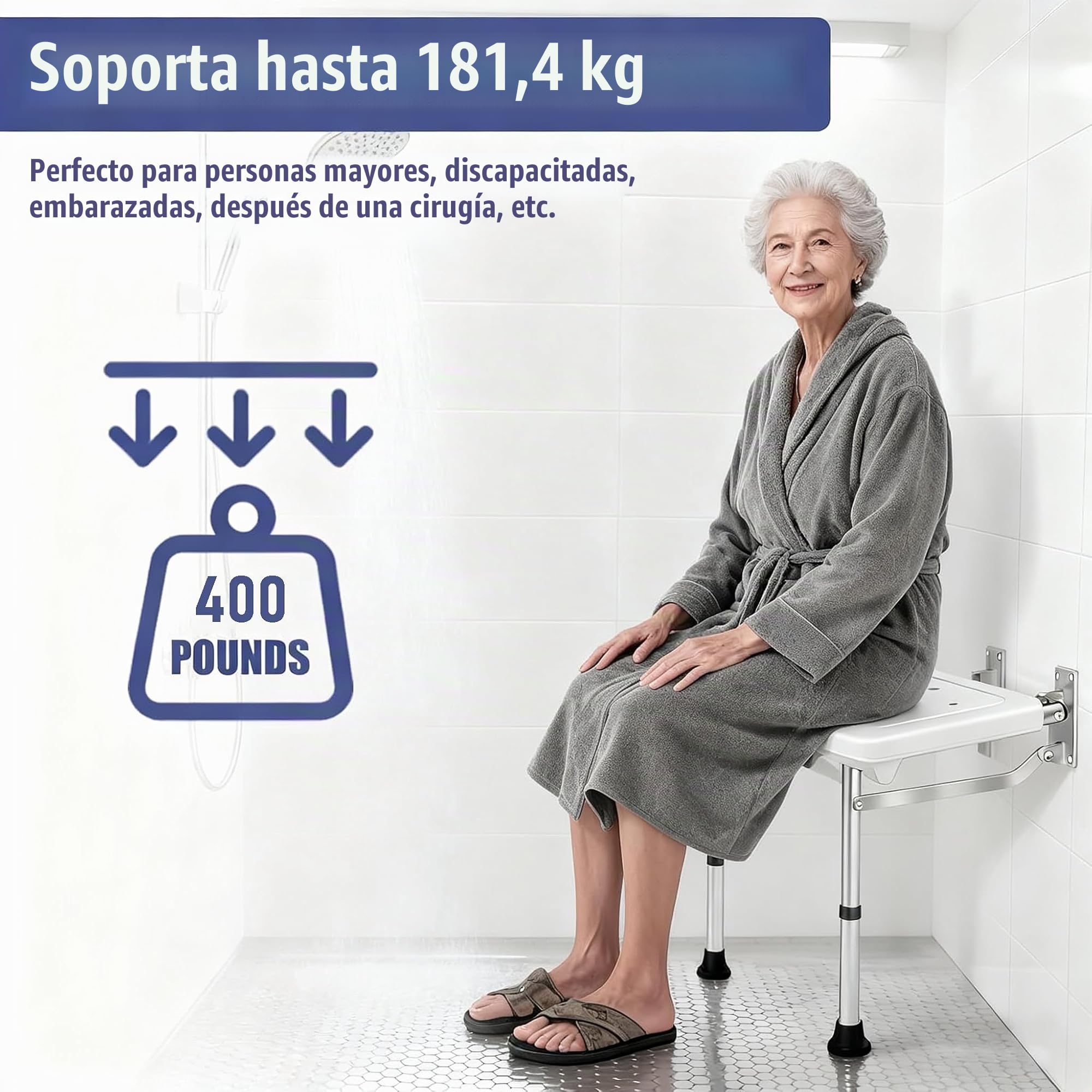 Silla Ducha, Silla de Ducha, Asiento de Ducha Plegable con Patas Antideslizantes, Asiento de Baño Regulable en Altura, hasta 180 KG, para Personas Mayores, Embarazadas, Discapacitados