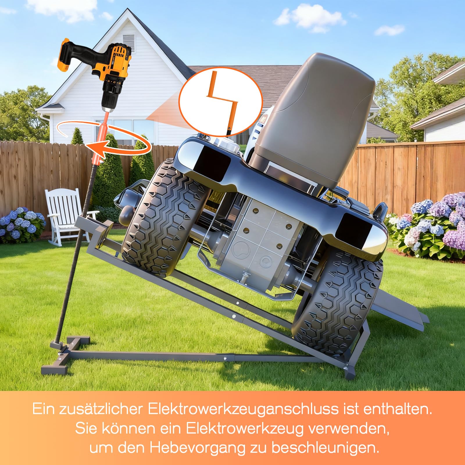 Thanaddo Rasentraktorheber Hebevorrichtung, Hebebühne Aufsitzmäher, Reinigungshilfe universal, Rasentraktorheber zum Aufsitzmähern oder Quads Stil 2