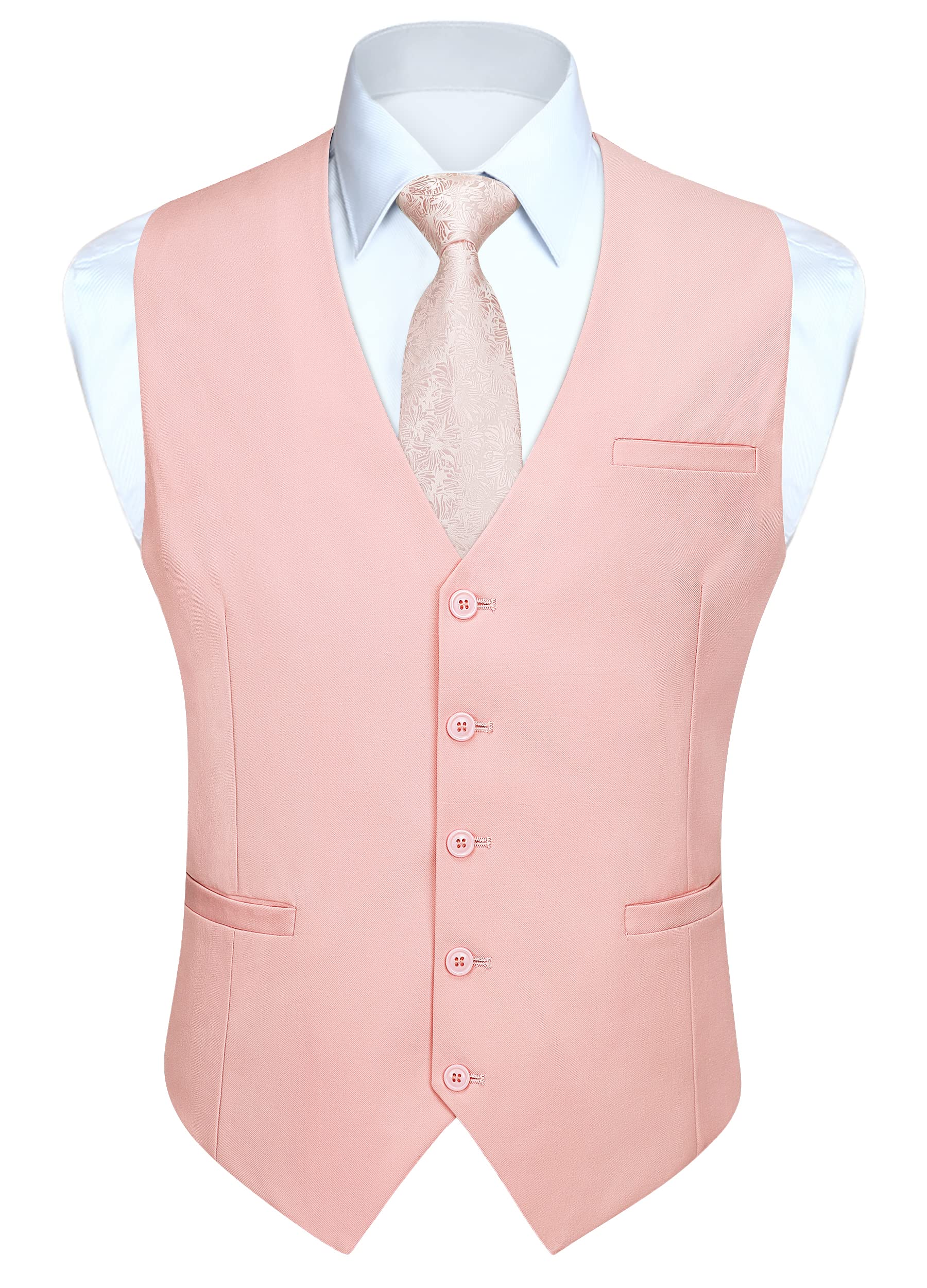 hisdern Men's Suit Vest Business Formal Dress Vest for Tuxedo Slim Fit Cotton Plaid Waistcoat-picture-45