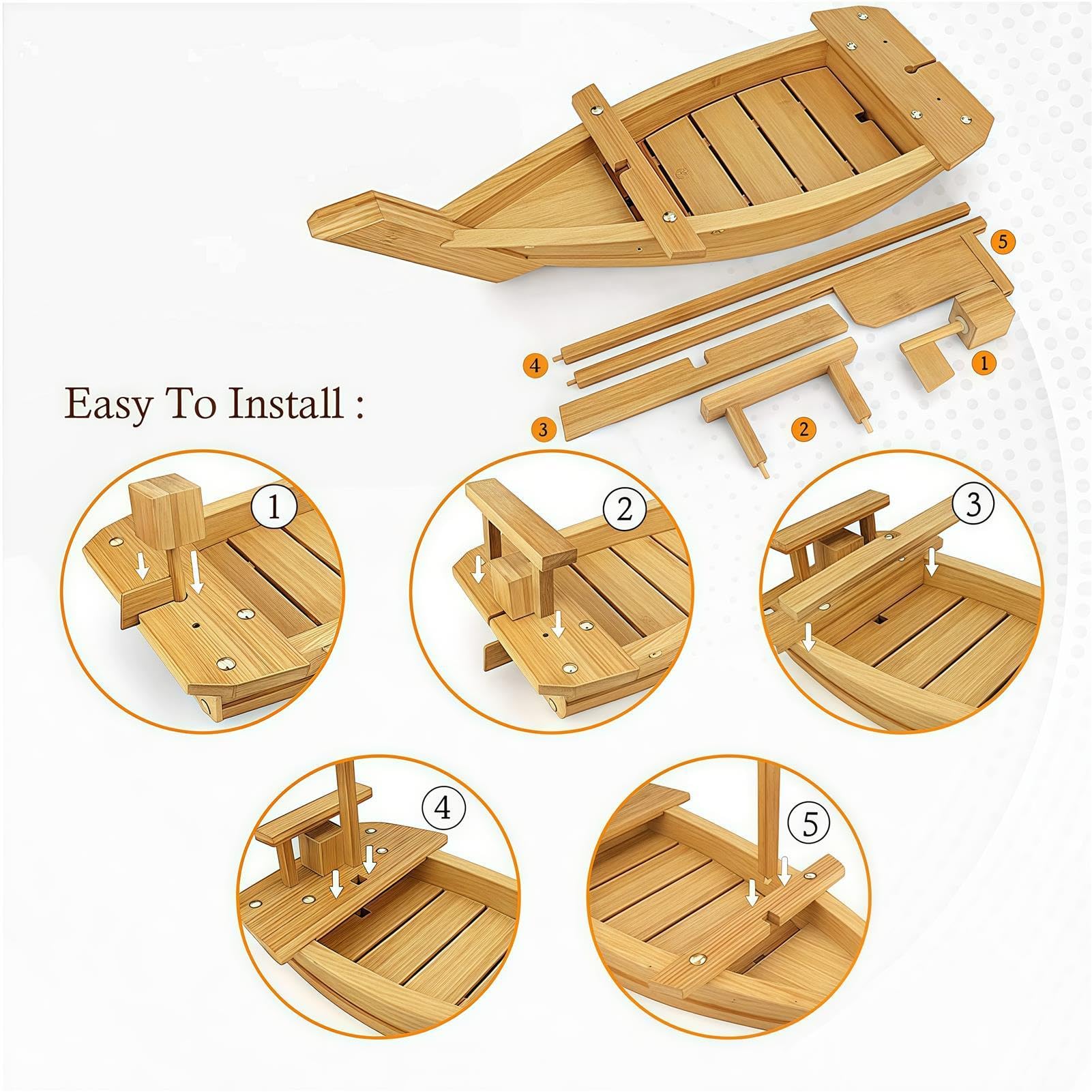 Générique Plateau de Service en Bois en Forme de Bateau à sushis pour la présentation des Aliments à la Maison et Lors d'événements (80 cm)